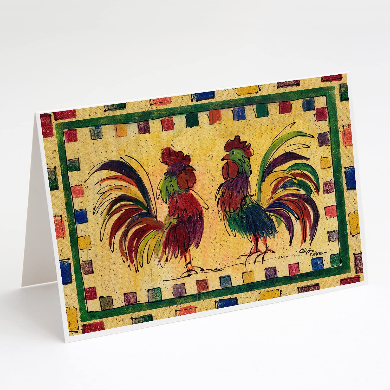 Caroline's Treasures 8062GCA7P Whimsical Rooster Bird Greeting Cards - Pack of 8 Blank A7 Size (5x7) Note Cards with Envelopes | Perfect for Birthday Wishes, Thank You Notes & Home Decor