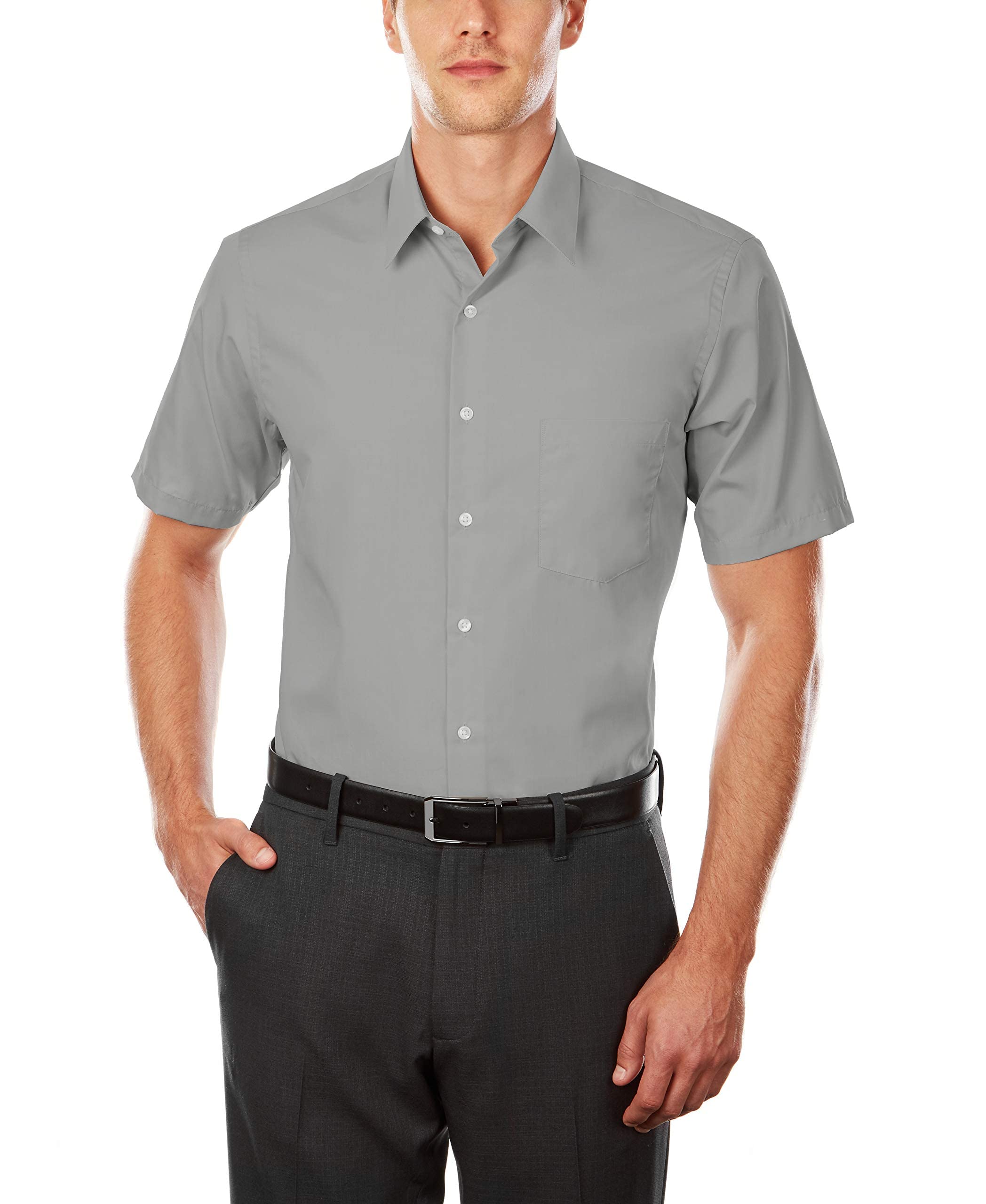 Van Heusen Men's Big & Tall Short Sleeve Dress Shirt - Premium Poplin Solid Formal Shirt for Office, Business & Wedding Attire