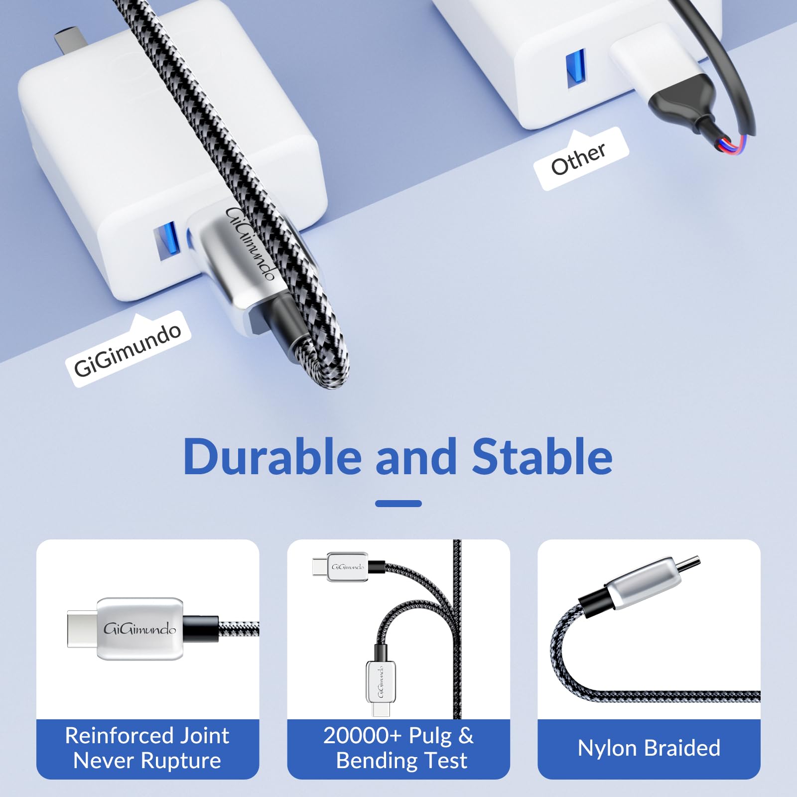 60W 3-Pack Nylon Braided USB-C Fast Charging Cable (10ft+6.6ft+3.3ft) for MacBook Pro/Air, Lenovo, HP, Dell, Asus, Samsung, Acer, Pixel, Nintendo Switch & Smartphones - Perfect for Home, Office & Travel Charging