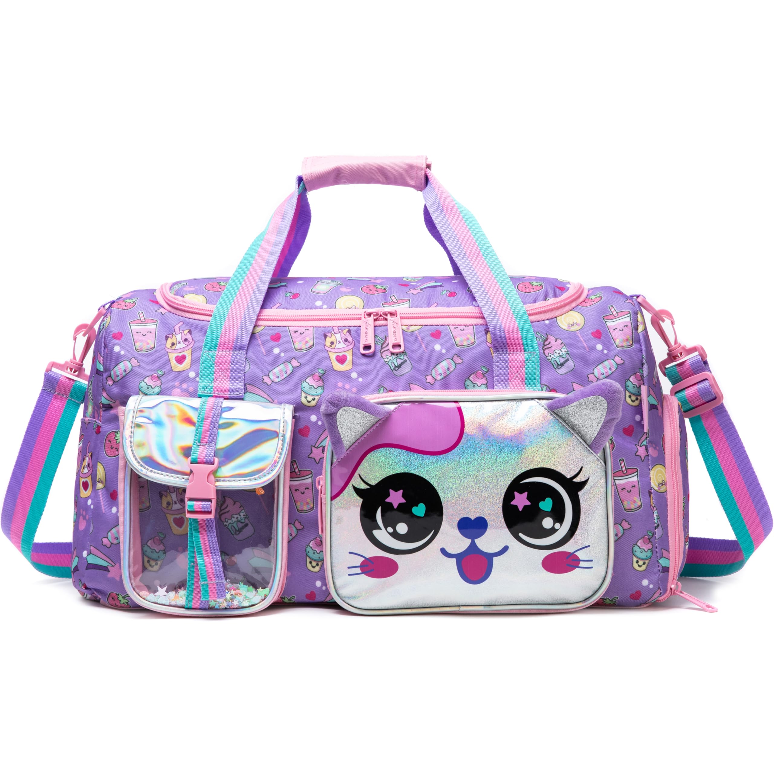 Kids Travel Duffle Bag - Cute Cat Design Gym & Dance Bag for Girls with Shoe Compartment | Perfect for Sleepovers, Sports & School Activities