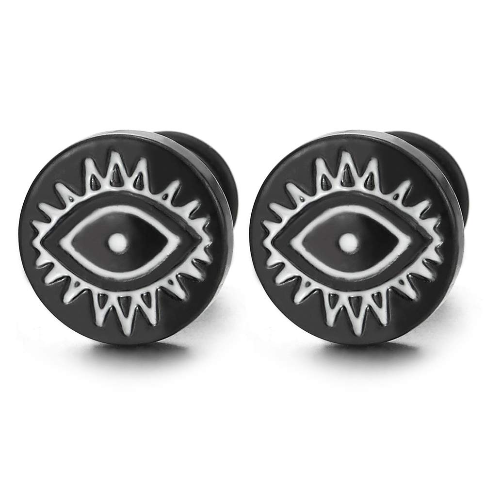 10MM Stainless Steel Evil Eye Stud Earrings for Men & Women - Screw Back Closure, Hypoallergenic, 2-Piece Set - Perfect for Everyday Wear, Gift Giving & Spiritual Protection