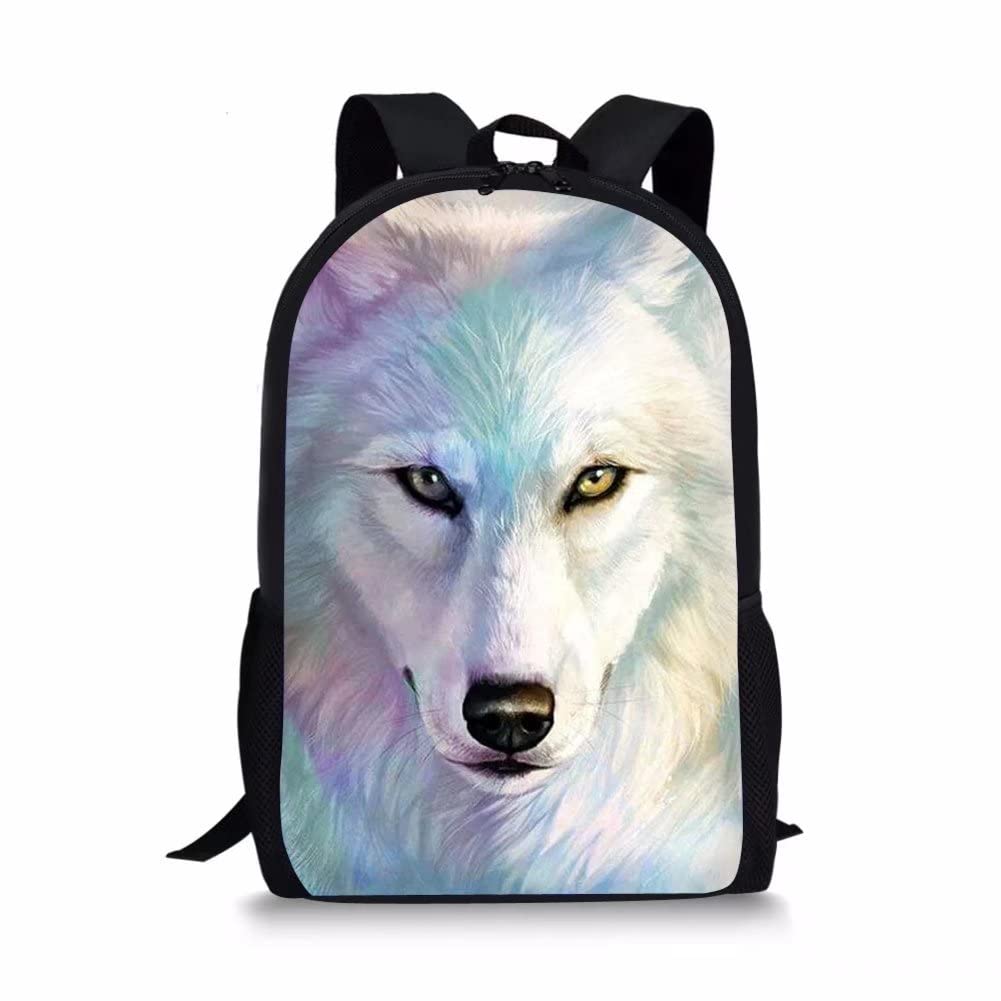 Kids Backpack for School - Durable Student Shoulder Rucksack with Adjustable Straps | White Wolf Design Casual Daypack for Boys & Teens | Perfect for Daily Use, Travel & Outdoor Activities