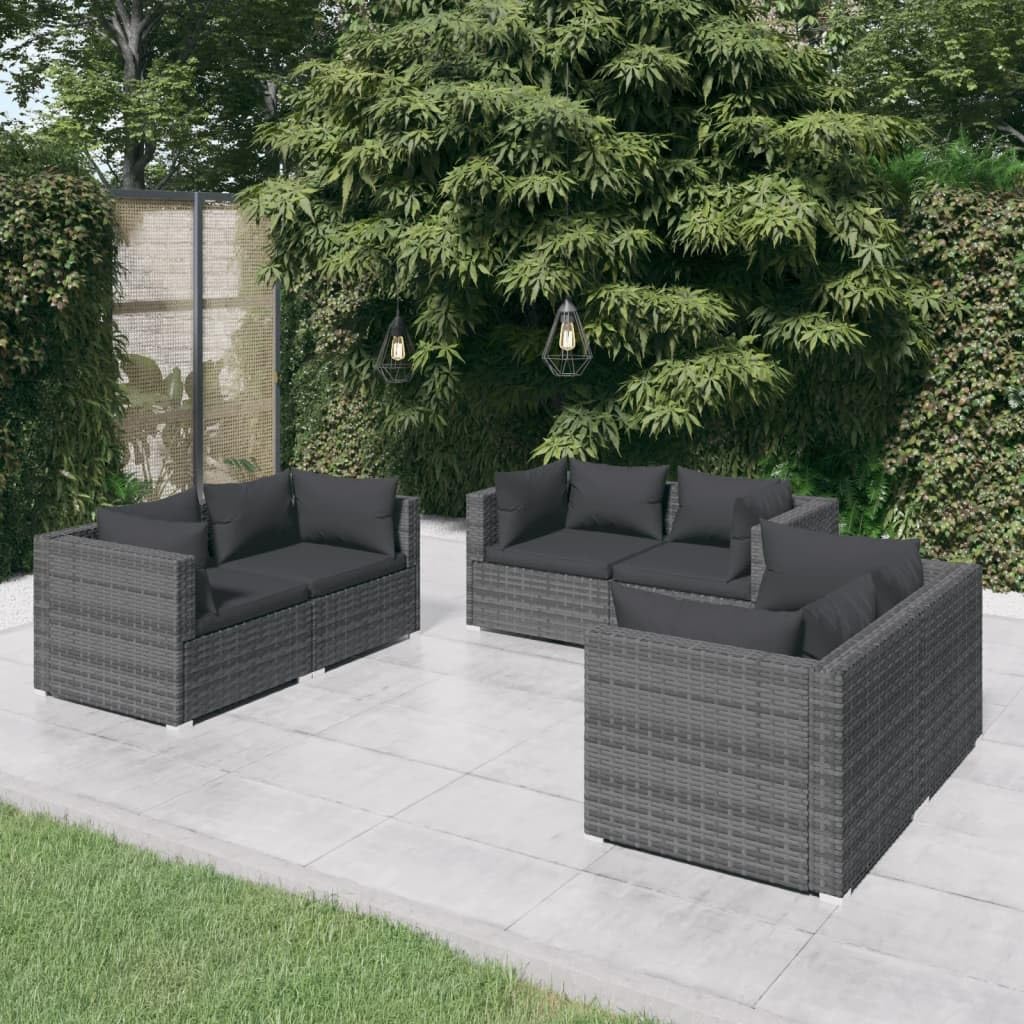 vidaXL 6-Piece Patio Lounge Set - Outdoor Garden Furniture with Cushions, Gray Poly Rattan Sectional Sofa for Backyard, Poolside & Terrace Relaxation
