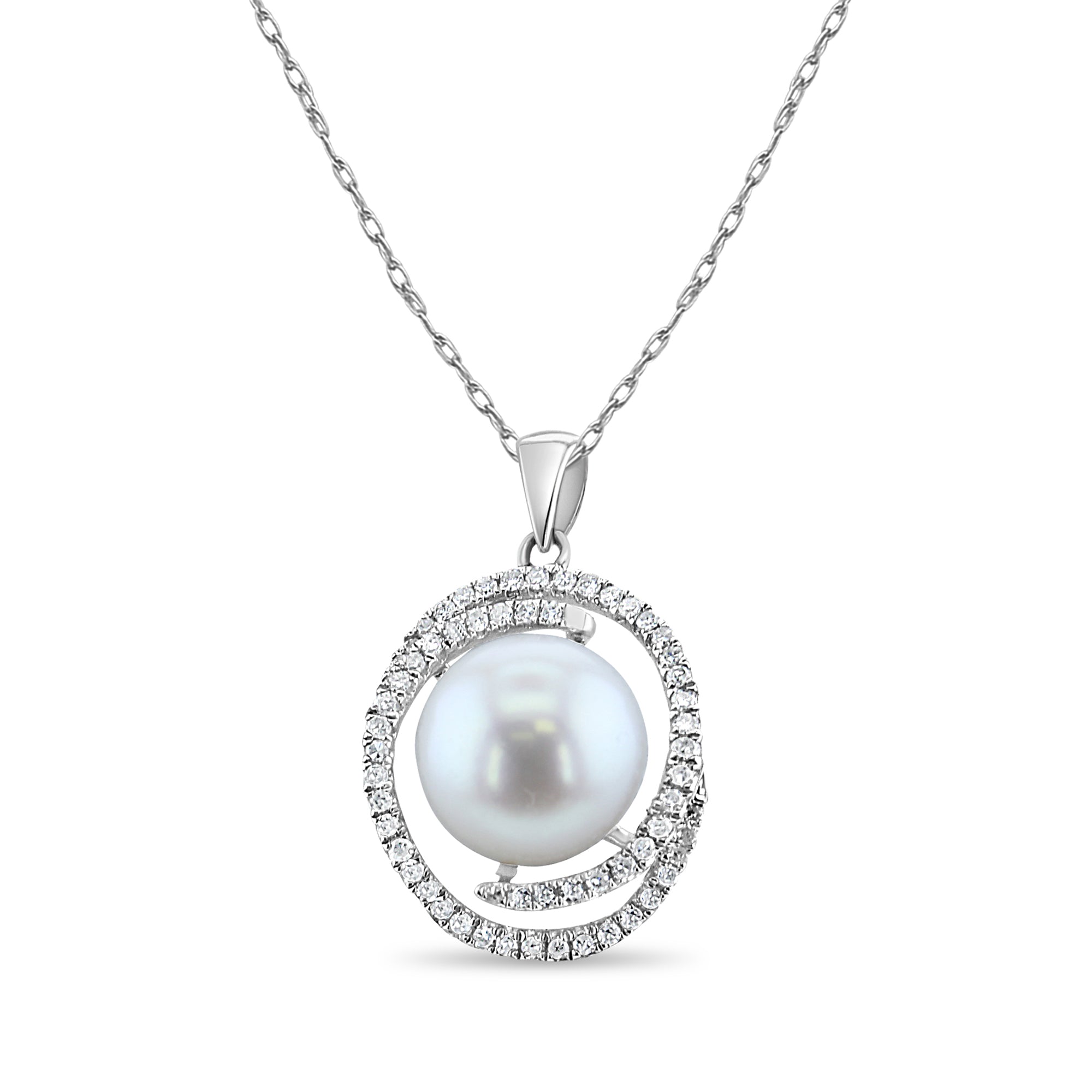 10MM Freshwater Pearl Diamond Pendant Necklace for Women - Elegant Bridal Jewelry Gift for Wedding, Anniversary & Special Occasions