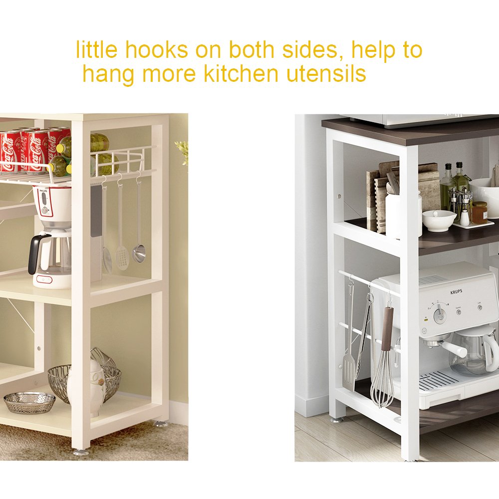 SogesHome 4-Tier Microwave Stand Shelf - Sturdy Kitchen Storage Organizer with Walnut Black Finish - Perfect for Coffee, Snacks & Small Appliances - Ideal for Home, Kitchen & Living Room Organization