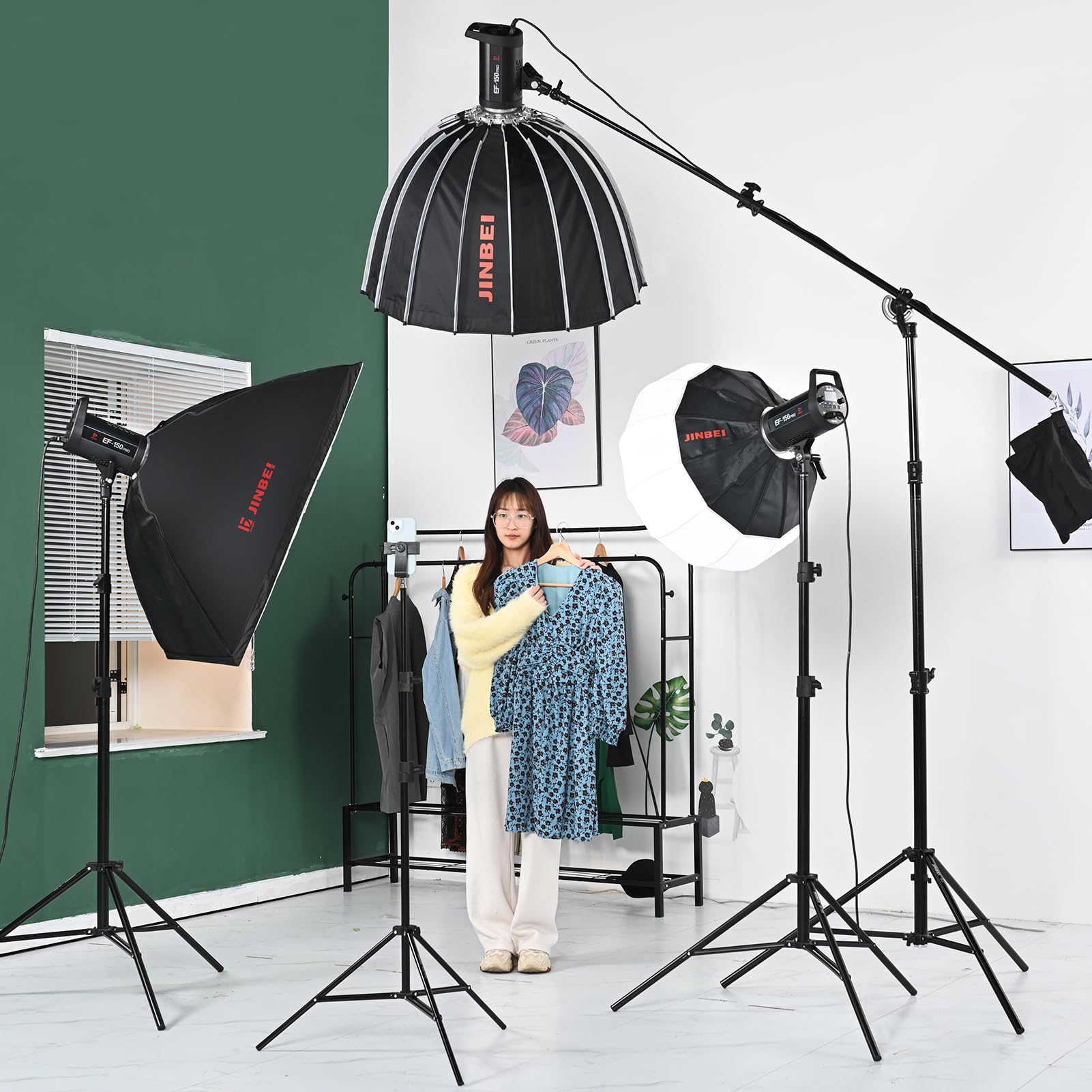JINBEI 16.4FT/500cm Heavy Duty Boom Arm Stand with Sandbag - 22LBS Load Capacity, 360° Rotatable Adjustable Aluminum Holding Arm for Studio Photography & Video Lighting (Perfect for Product Shoots, YouTube Videos & Professional Studio Setups)