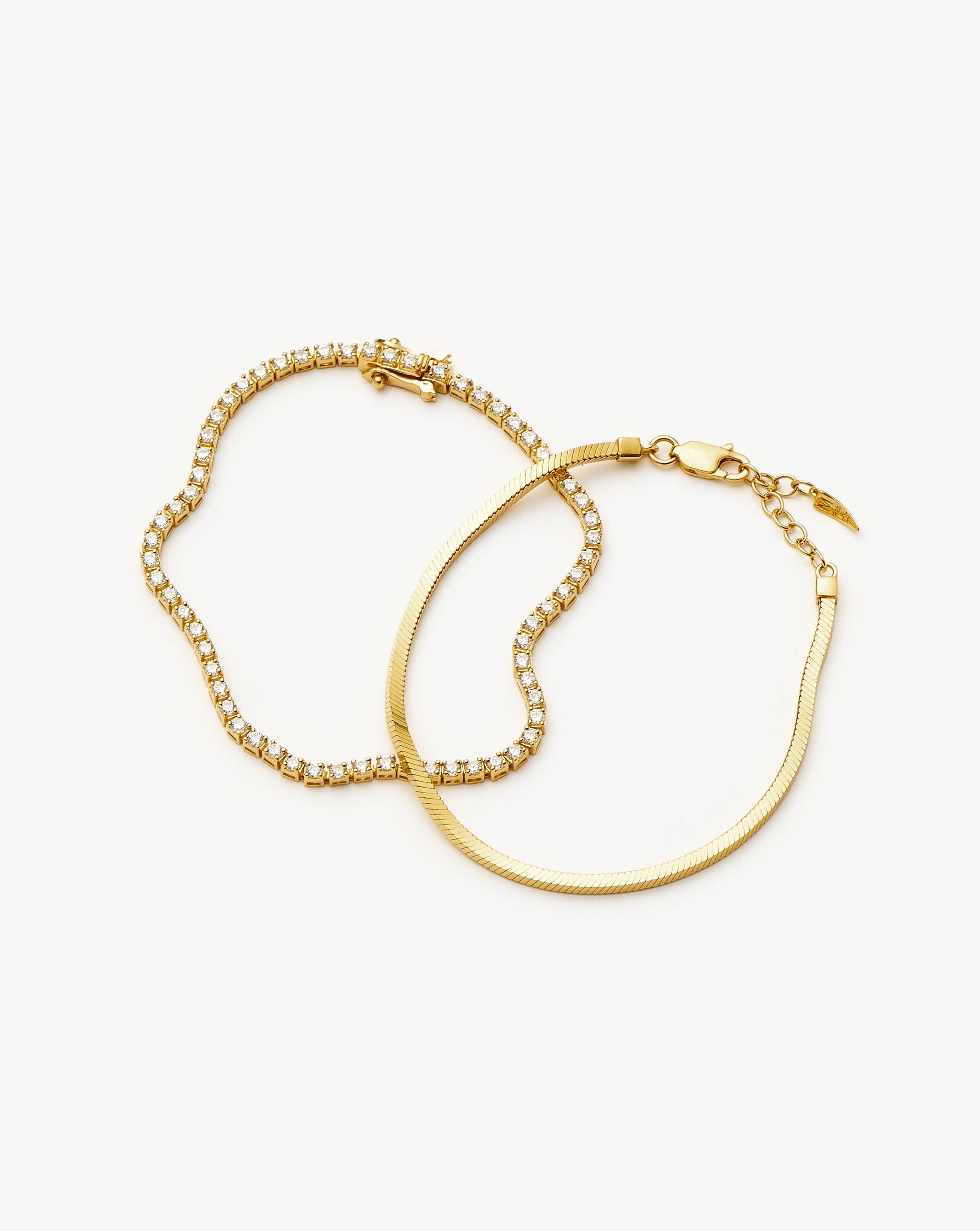Classic Tennis & Snake Chain Bracelet Set in 18k Gold Vermeil - Elegant Jewelry for Women, Perfect for Gifts, Parties, and Everyday Wear
