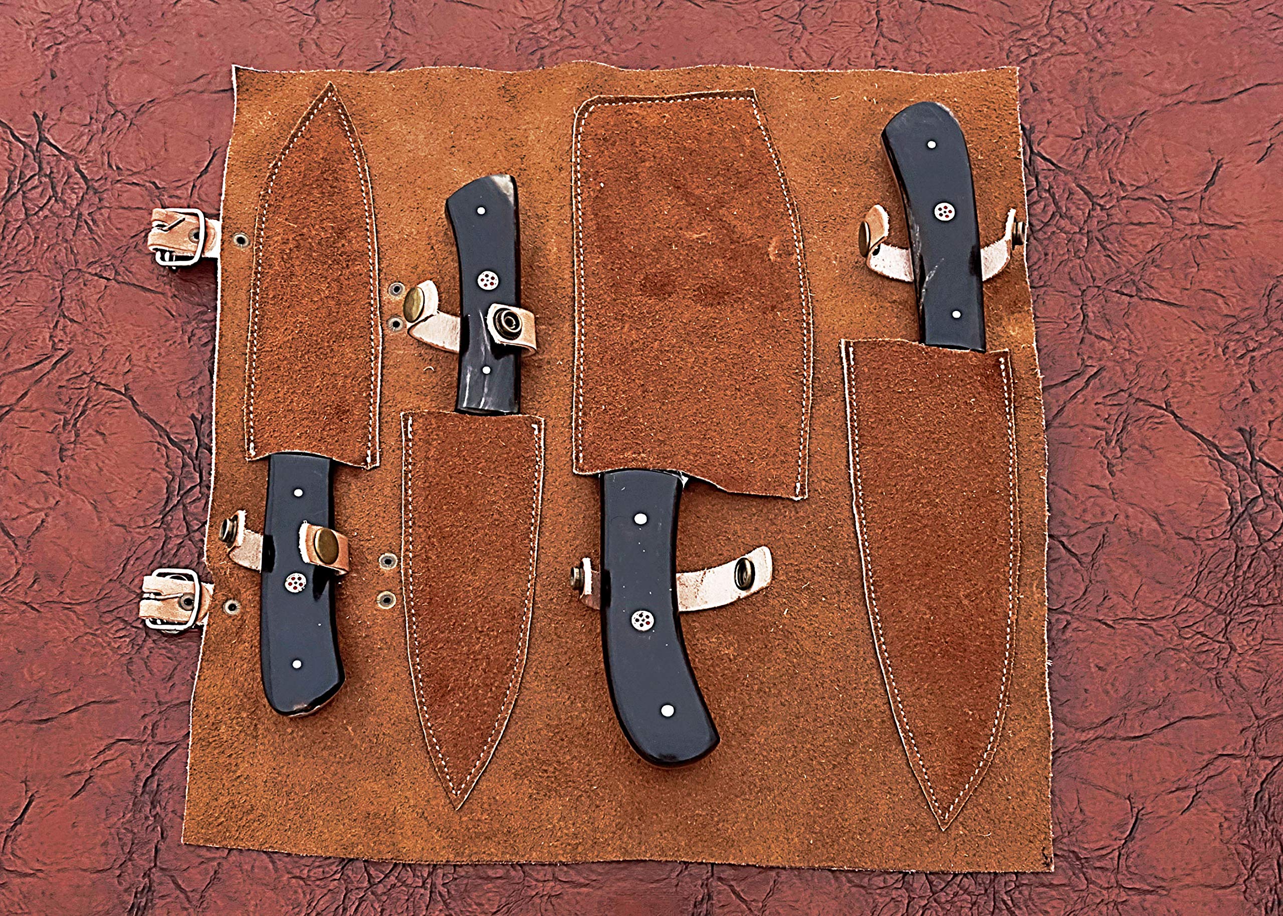 Premium 4-Piece Damascus Steel Chef Knife Set with Leather Roll Bag - Includes Chef, Slicing, Utility & Cleaver Knives - 45