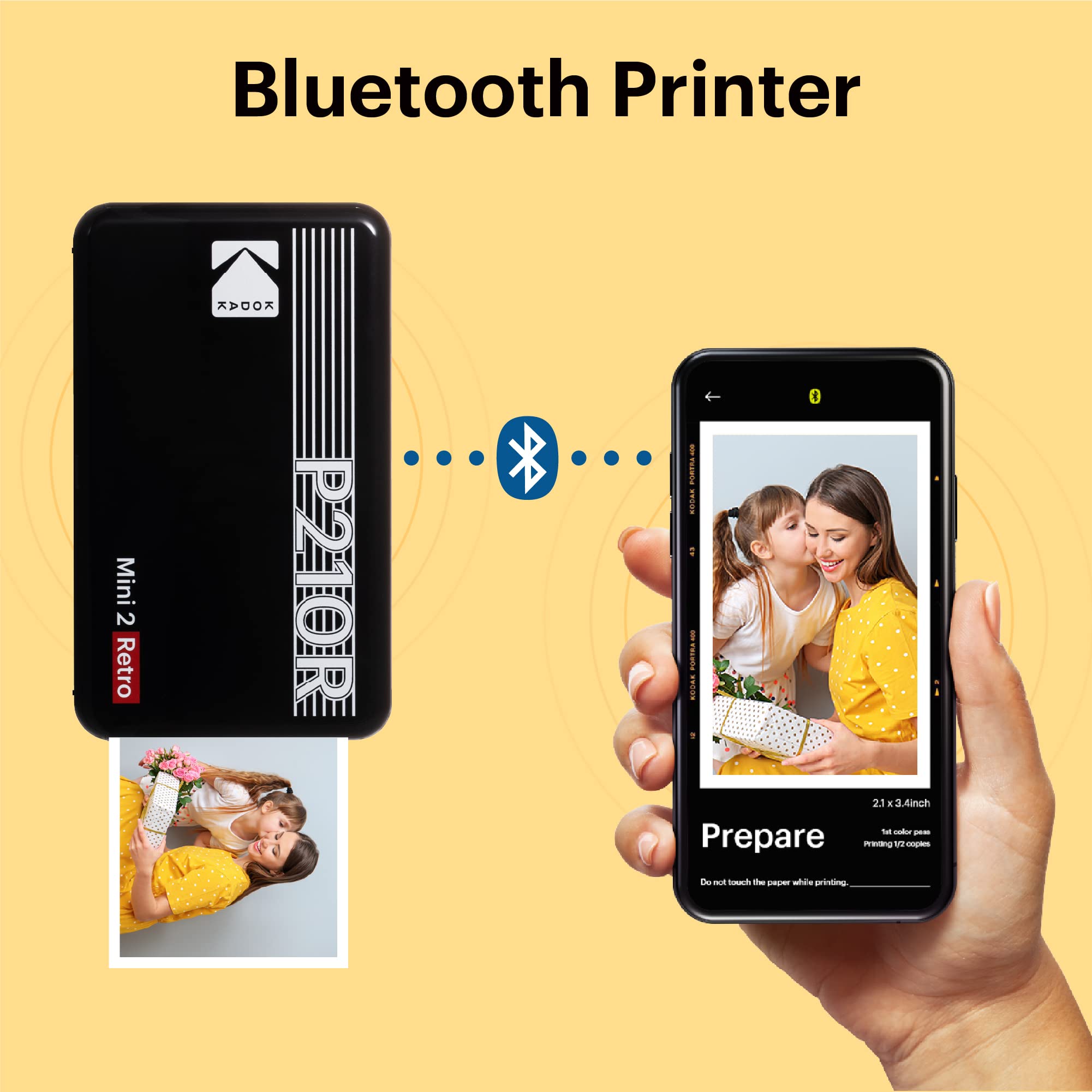 KODAK Mini 2 Retro 4PASS Instant Photo Printer - Wireless Portable 2.1x3.4 Inch Zink Printer with 8 Starter + 60 Extra Photo Papers & Gift Bundle (Yellow) - Perfect for Travel, Parties, Scrapbooking & DIY Projects
