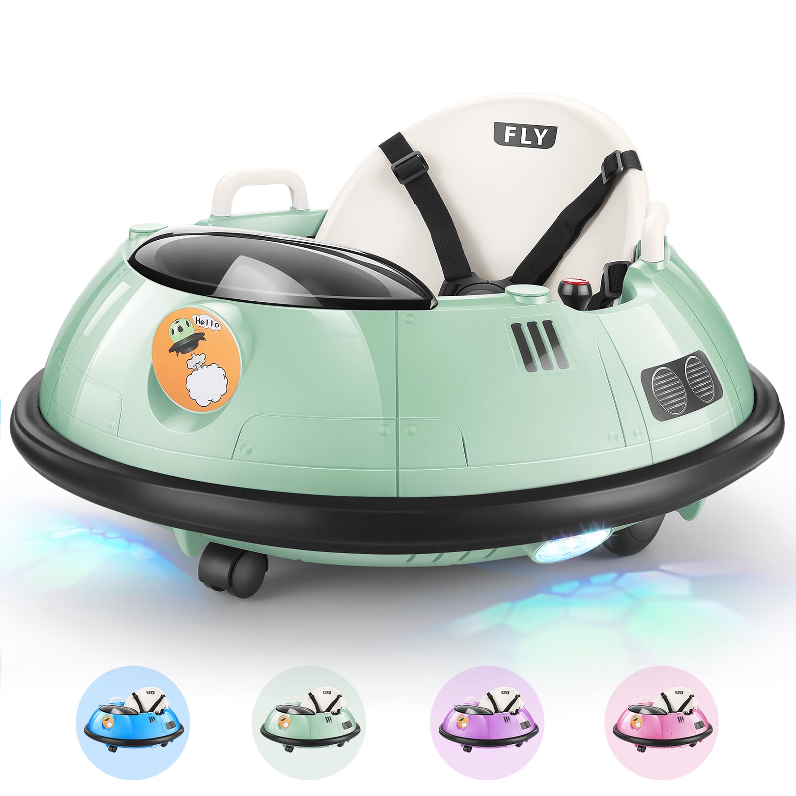 Hikole 12V Battery Powered Baby Bumper Car with Remote Control, 360° Spin & LED Lights - 3 Speed Adjustable Ride On Toy for Toddlers with Safety Belt & Dual Joysticks, Perfect for Indoor/Outdoor Play & Birthday Gifts (Green)