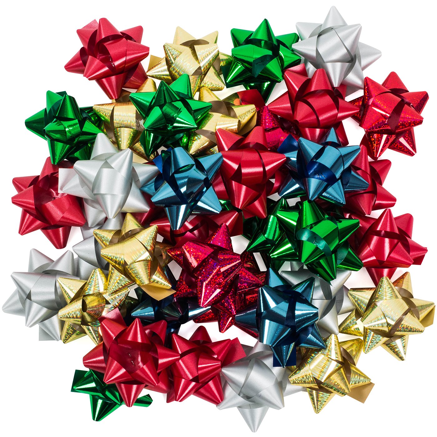 Christmas Gift Bows Bulk Pack - 36 Metallic Peel & Stick Present Bows for Holiday Wrapping, Tree Decorations & Gift Boxes
