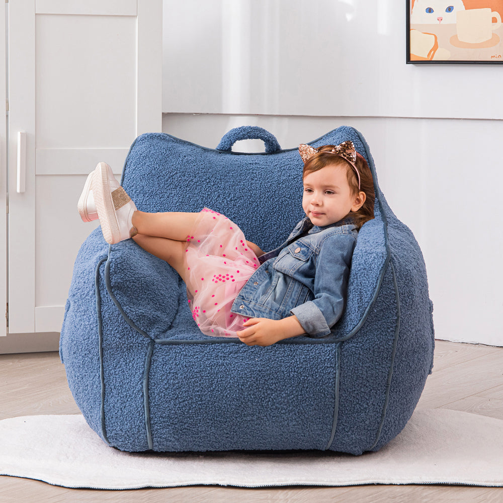 MAXYOYO Kids Bean Bag Chair - Soft Sherpa Bean Bag Couch with Decorative Edges for Boys & Girls, Comfortable Seating for Bedroom, Playroom or Reading Nook (Blue)
