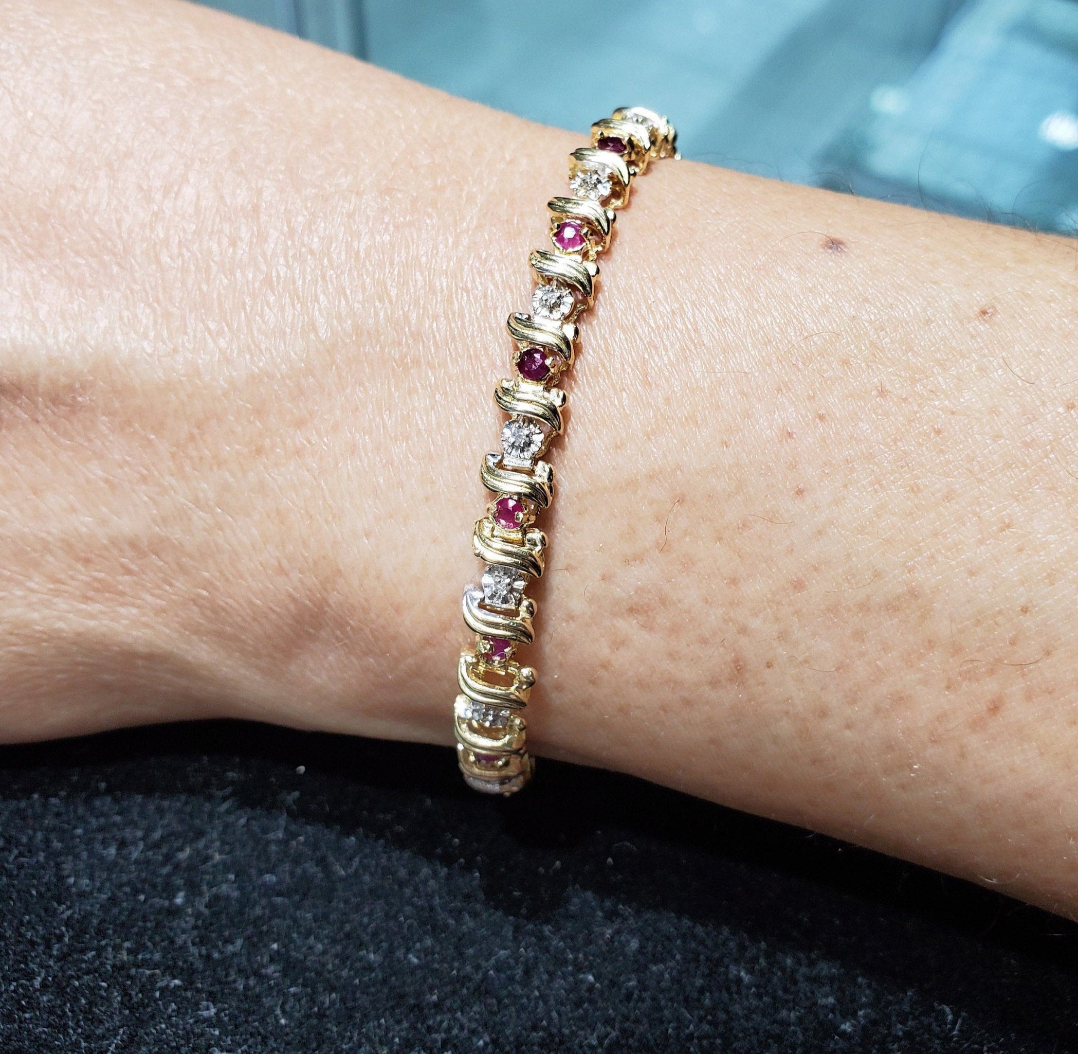 2 Carat S-Shaped Diamond & Ruby Tennis Bracelet for Women - Elegant Jewelry Gift for Anniversary, Wedding & Special Occasions
