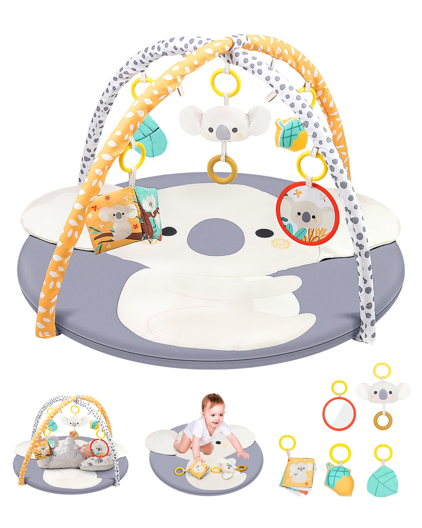 Koala Baby Play Gym & Tummy Time Mat - Foldable Activity Gym with 5 Detachable Toys for Newborns 0-12 Months | Sensory Development & Motor Skills Training | Perfect for Nursery, Daycare & Travel Playtime