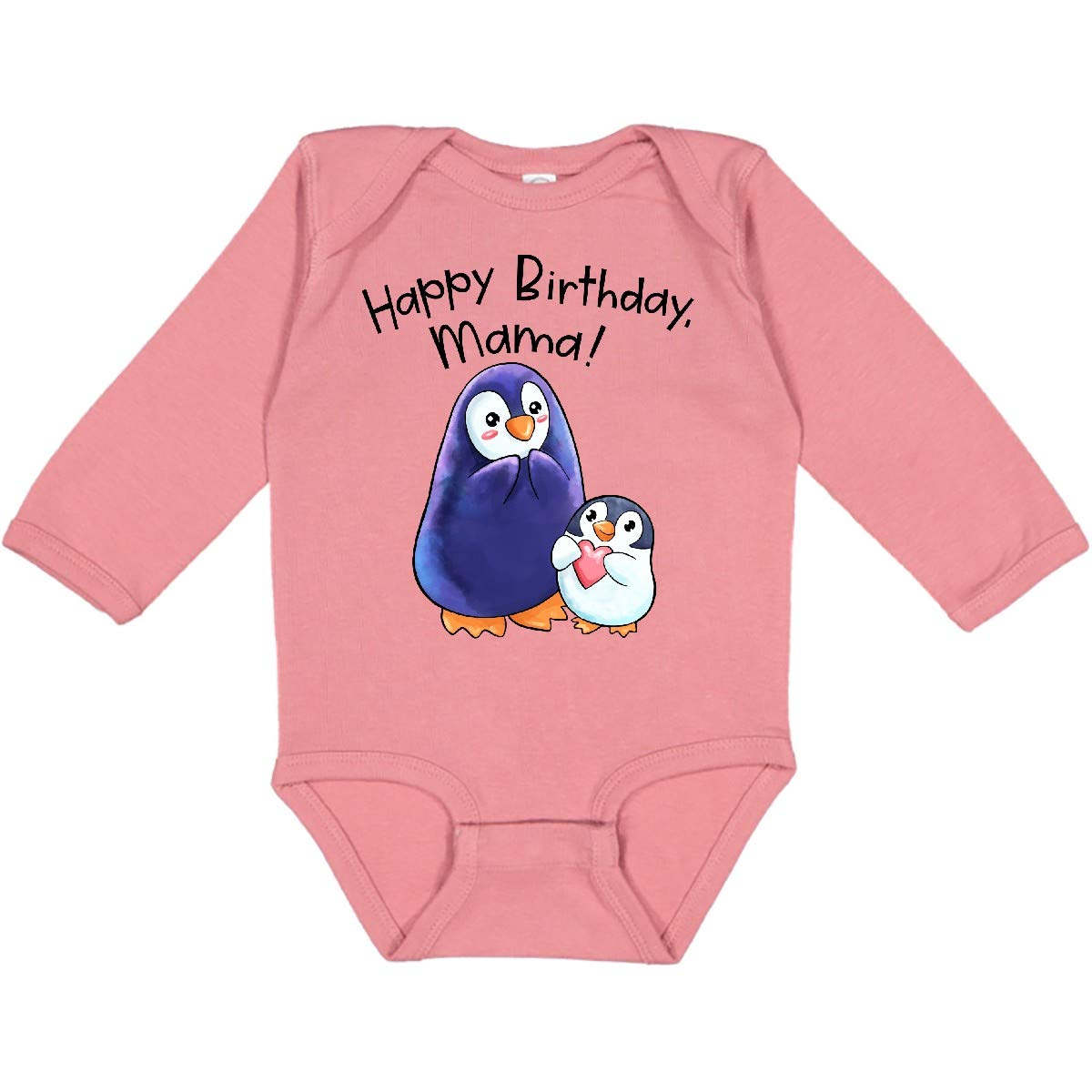 Happy Birthday Mama Cute Penguins Long Sleeve Baby Bodysuit - Adorable Penguin Design for Birthday Celebrations & Family Photos