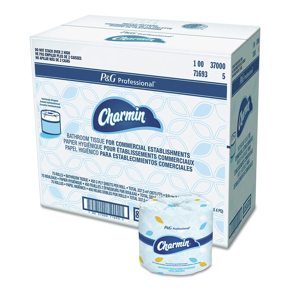 Charmin 71693 Commercial Bathroom Tissue - 450 Sheets/Roll, 75 Rolls/Carton, Individually Wrapped - Ideal for Offices, Restaurants & Public Restrooms