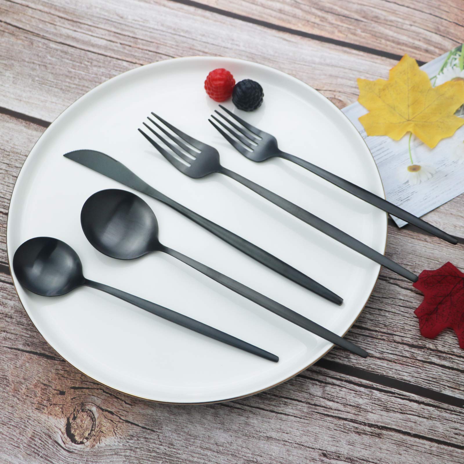 Premium 40-Piece Black Silverware Set - JASHII 304 Stainless Steel Flatware Cutlery Set for 8 (Forks, Knives, Spoons) - Matte Finish Kitchen & Restaurant Tableware - Dishwasher Safe - Perfect for Dinner Parties, Weddings & Upscale Dining
