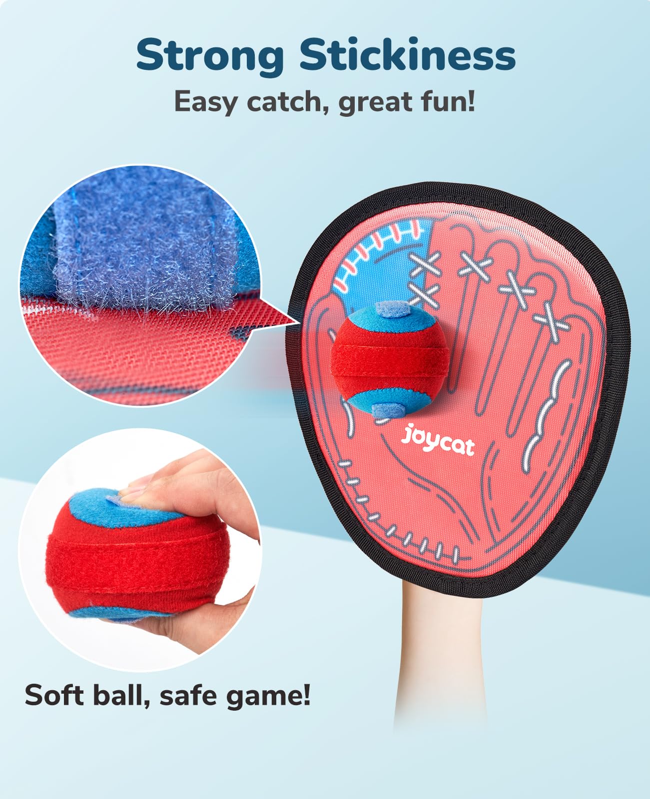 JoyCat Toss and Catch Ball Set - 2 Paddles & 2 Sticky Balls for Kids 3+ | Baseball Glove Training Toys for Boys & Girls | Outdoor Sports, Beach Pool, Yard Games | Perfect Easter Basket Stuffers & Birthday Gifts for Toddlers (Great for Backyard Play, Park Activities & Family Fun)