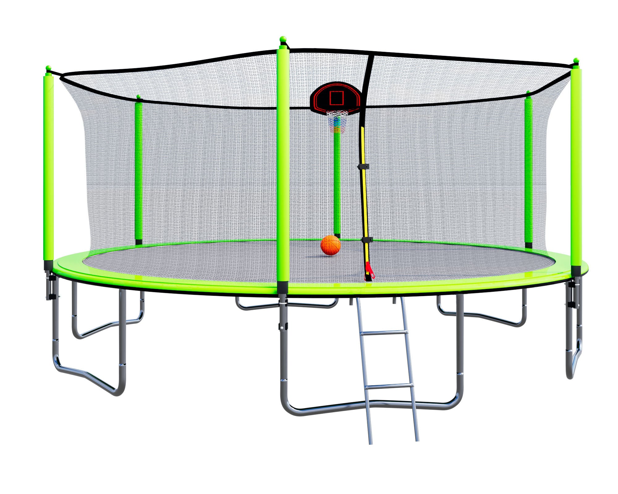 15FT Trampoline with Basketball Hoop, Air Pump & Safety Ladder - Heavy Duty Outdoor Bounce Mat with Enclosure Net for Kids & Adults - Perfect for Backyard Fun, Exercise & Family Activities (Green)