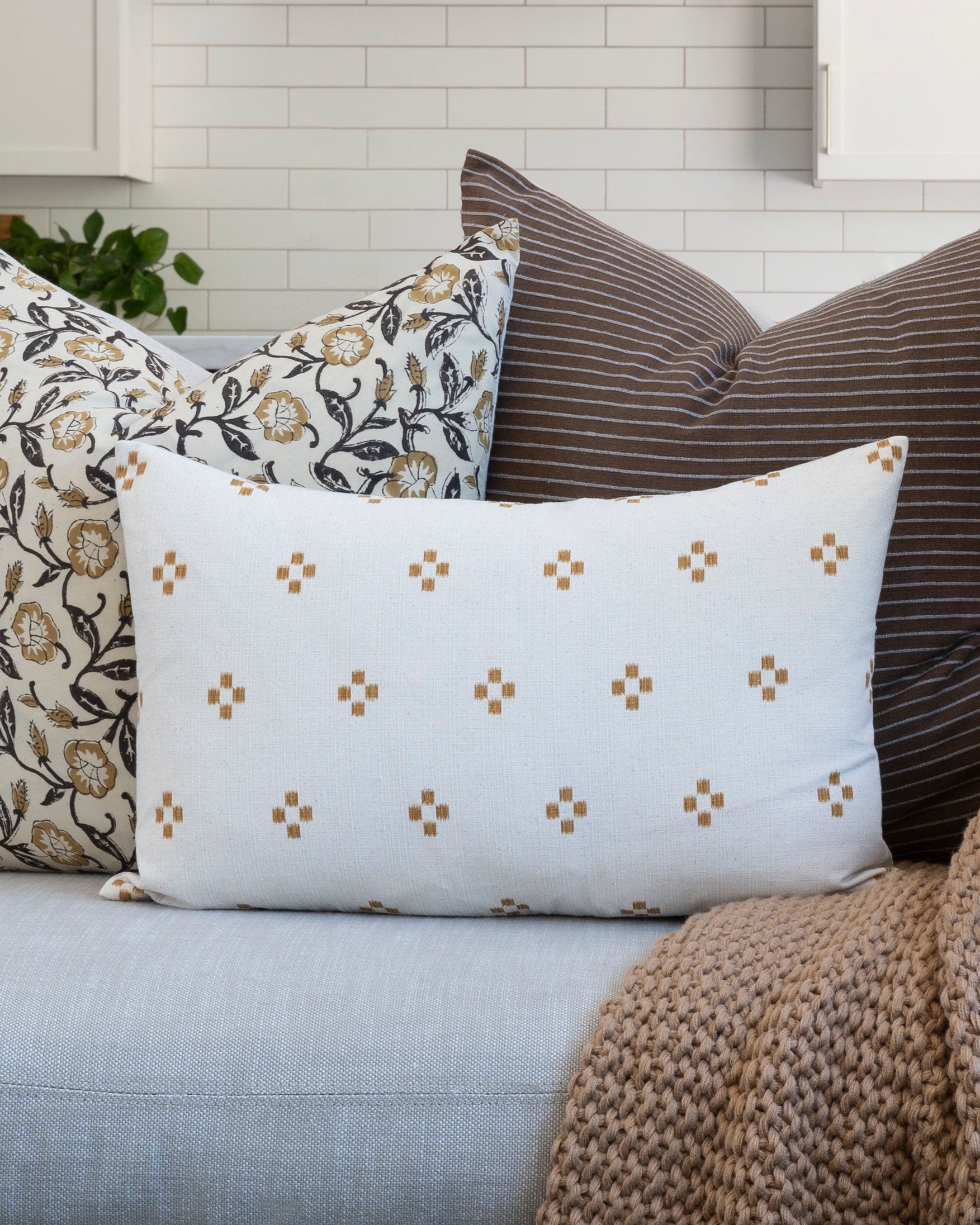 Designer Monterey Hazel Mustard Floral Pillow Cover - Bohemian Home Decor for Living Room, Bedroom, Sofa & Couch - Soft Cotton Throw Pillow Case 18x18 Inches