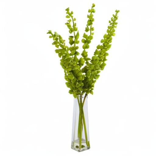 Nearly Natural Bells of Ireland Silk Flower Arrangement in Pyramid Glass Vase - Elegant Home Decor for Living Room, Dining Table & Office Centerpiece