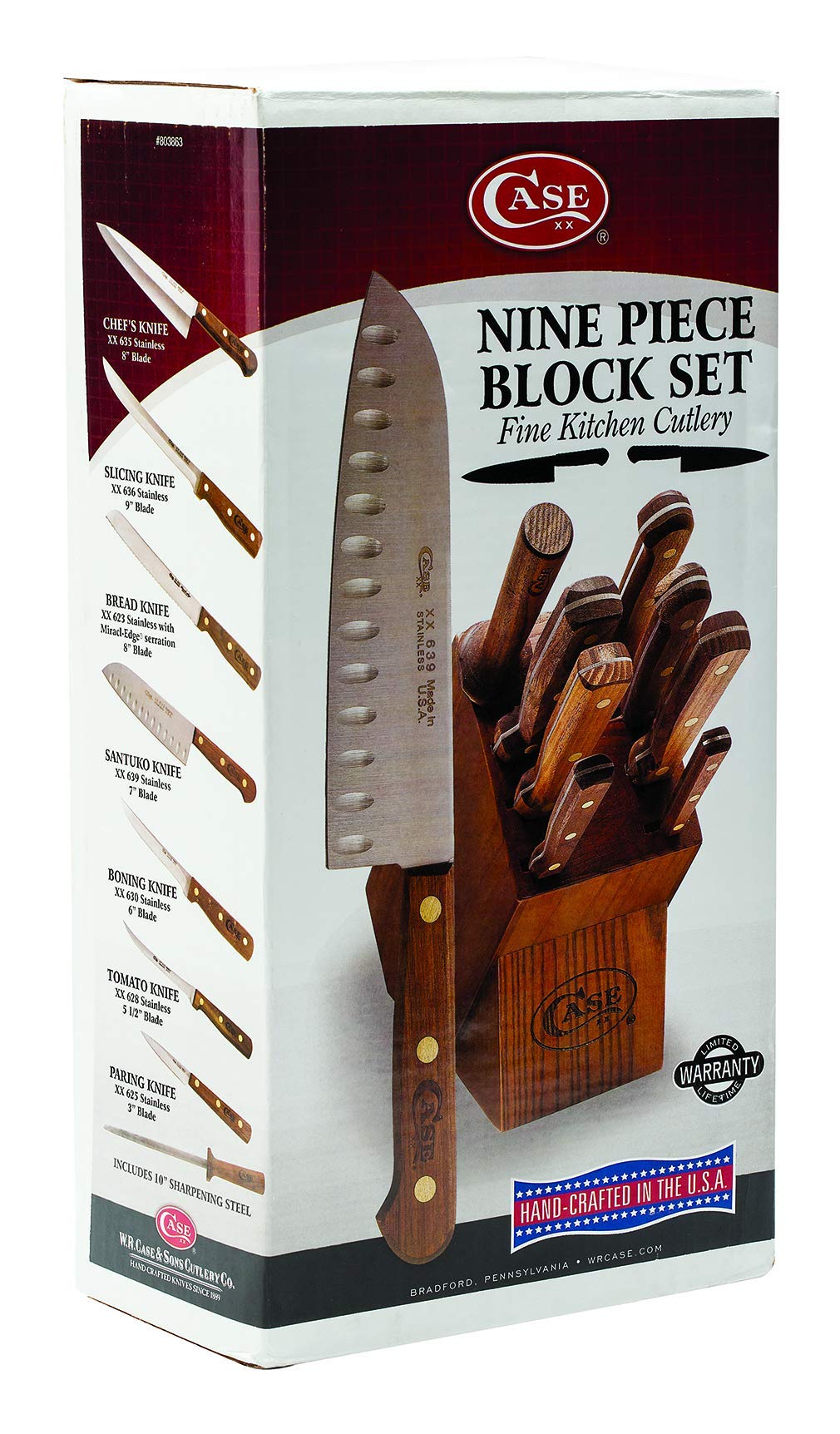 Premium WR Case XX 9-Piece Cutlery Set with Wooden Knife Block - High-Quality Kitchen Knives for Home Chefs - Perfect for Cooking, Slicing & Food Prep - Item #10249