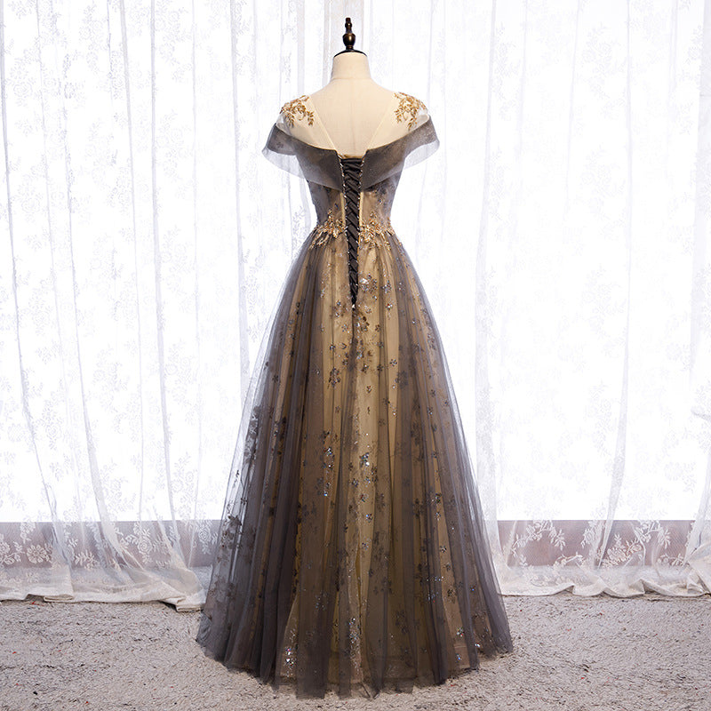 Elegant Off-Shoulder Chiffon A-Line Prom Dress with Sequins - Perfect for Evening Parties, Homecoming, and Formal Events
