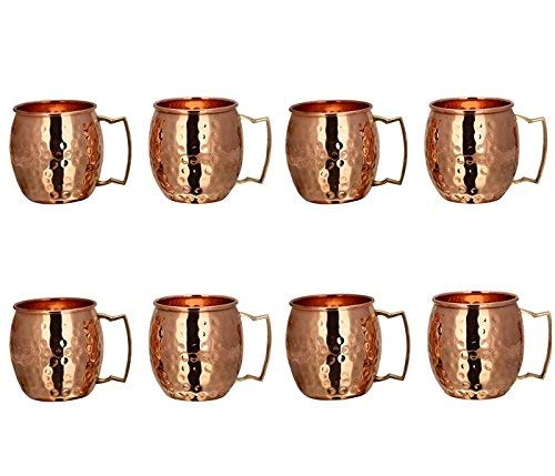 Handmade Hammered Copper Moscow Mule Mugs Set of 8 - 17 oz Copper Cups with Brass Handles for Cocktails, Beer, Coffee & Tea - Perfect for Parties, Gifts & Home Bar Use