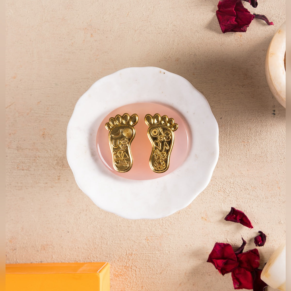 Goddess Lakshmi Charan Paduka - Handmade Hindu Religious Statue for Home Altar & Puja - Perfect for Diwali Decor, Temple Worship & Spiritual Gifting