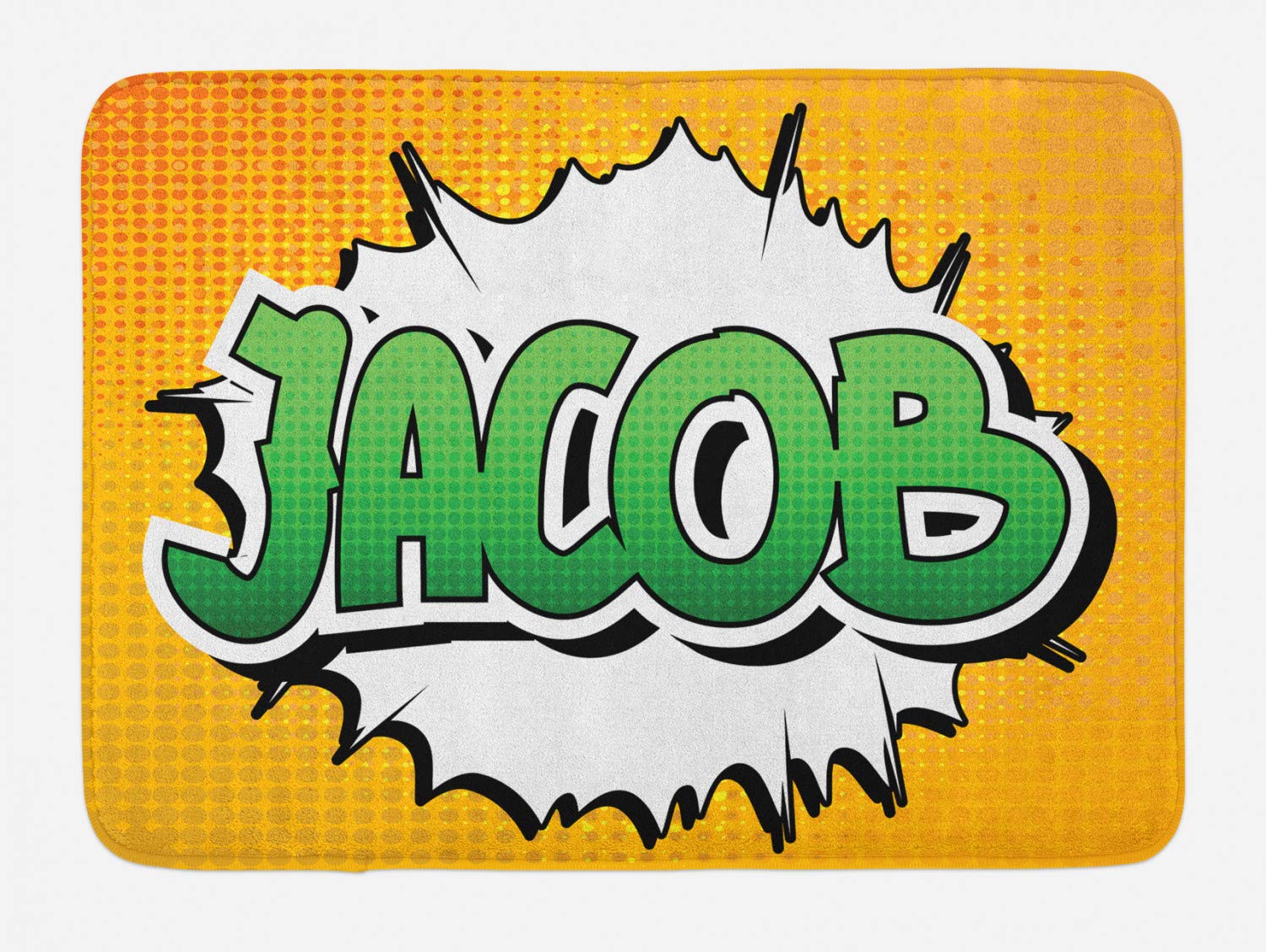 Ambesonne Jacob Plush Bath Mat with Non-Slip Backing - 30.2 x 20 Inches, Marigold Green & White Comic Burst Design - Soft Bathroom Rug for Men's Personalized Decor, Perfect for Showers, Bathrooms & Spa Areas