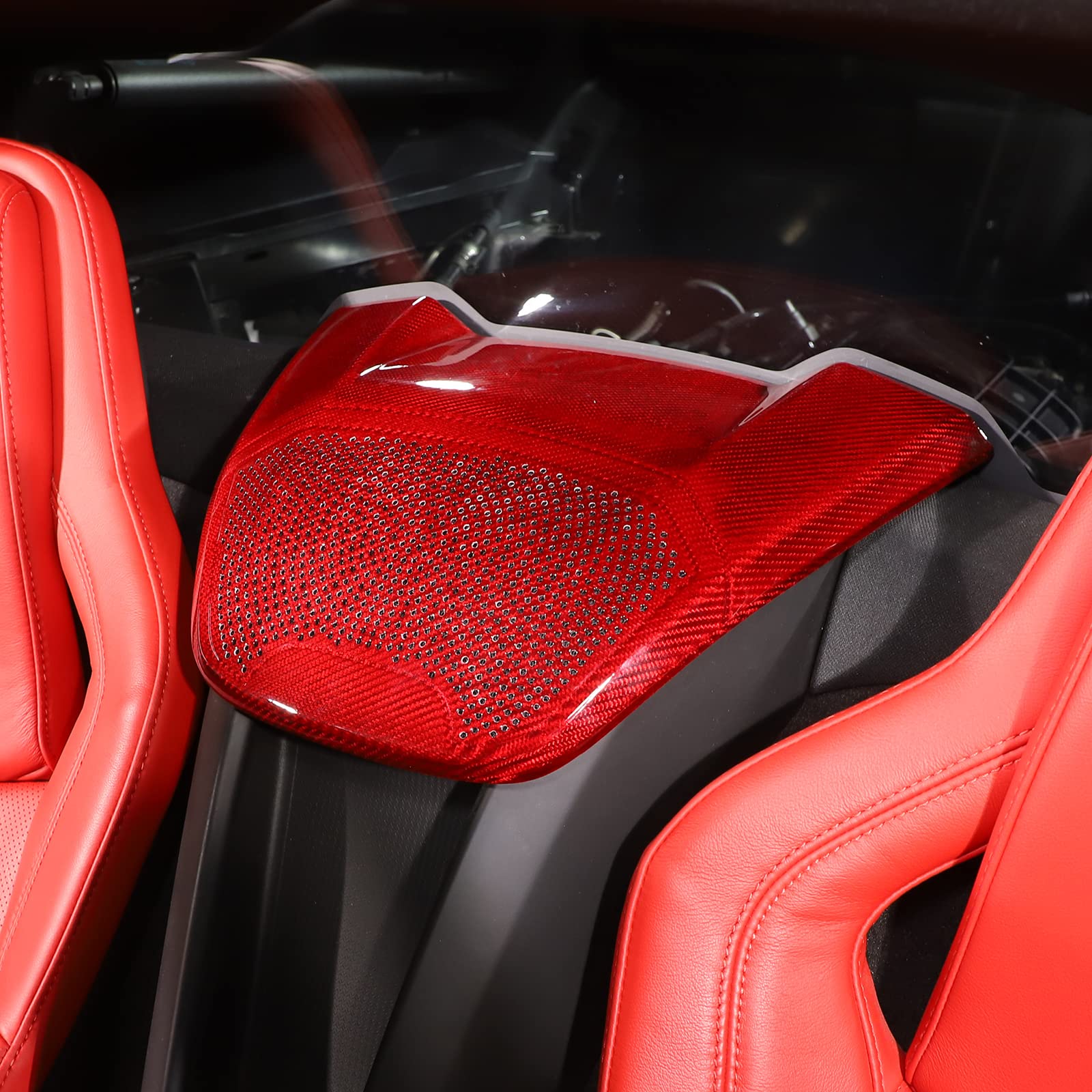 Premium Real Carbon Fiber Rear Speaker Cover for Chevrolet Corvette C8 Stingray 1LT 2020-2023 | Interior Rear Row Phone Charger Upper Trim Accessories (Red) | Perfect for Car Enthusiasts & Custom Upgrades