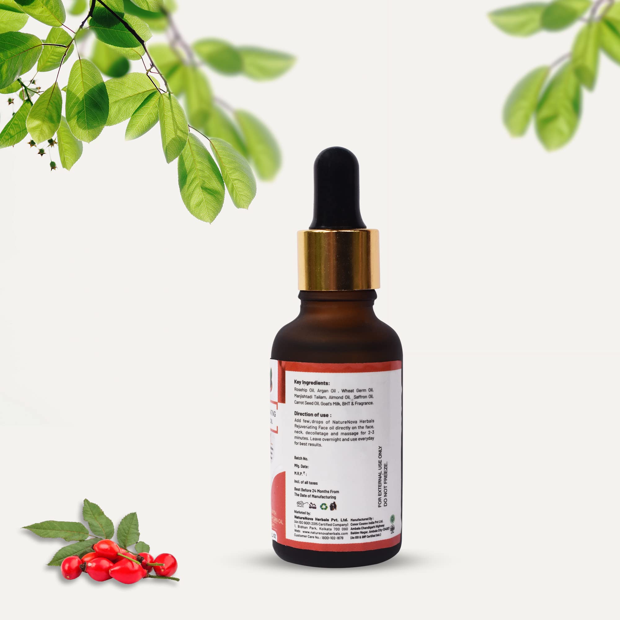 NATURENOVA HERBALS Rejuvenating Face Oil with Rosehip & Argan Oil - Hydrating & Anti-Aging Skincare for Dry & Sensitive Skin - Perfect for Night Routine & Daily Moisturizing