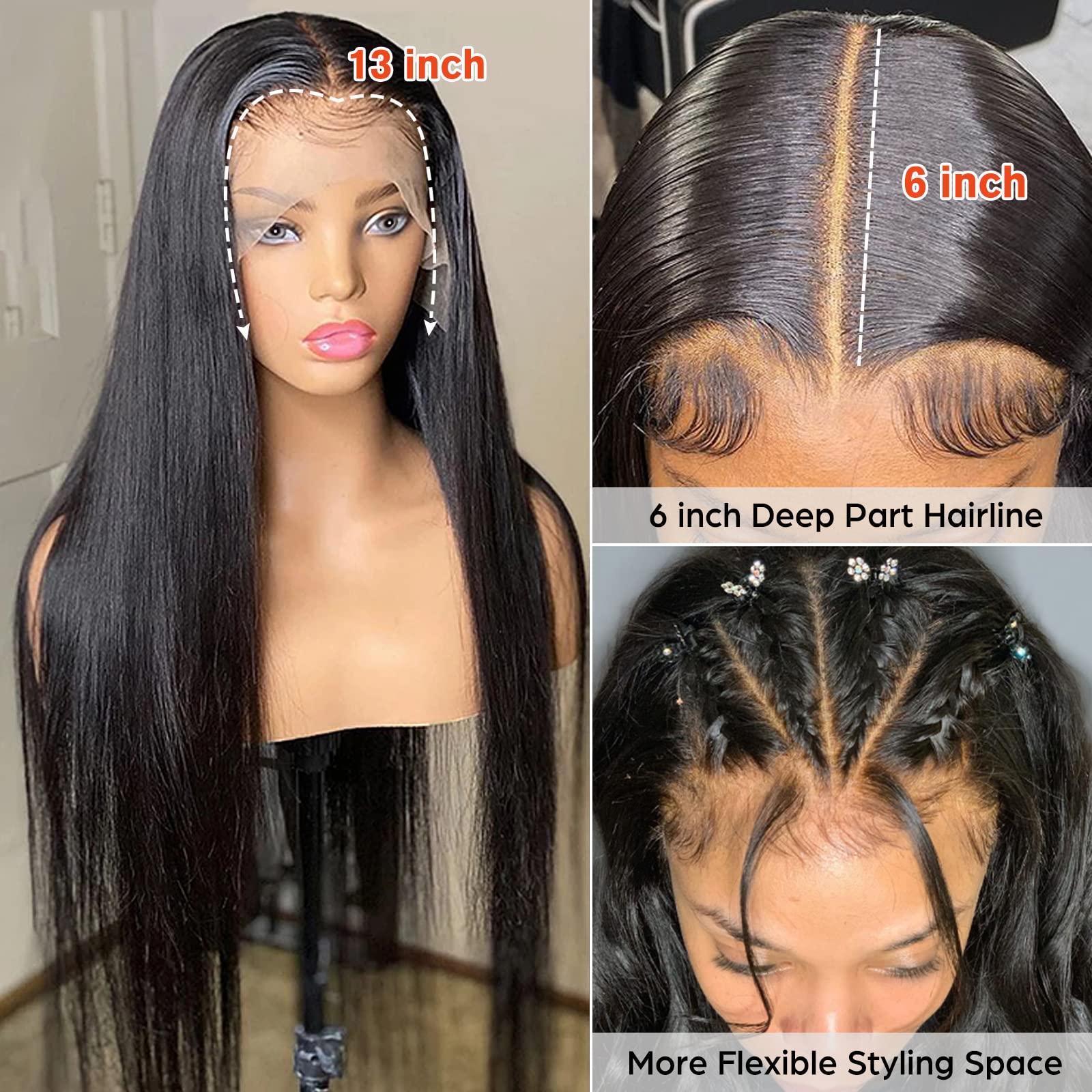 Wonder Girl 13x6 Lace Front Wigs Human Hair 200% Density 24 Inch 15A Straight Transparent HD Lace Frontal Glueless Wig with Pre-Plucked Baby Hair & Natural Hairline | Perfect for Daily Wear, Cosplay, and Special Occasions