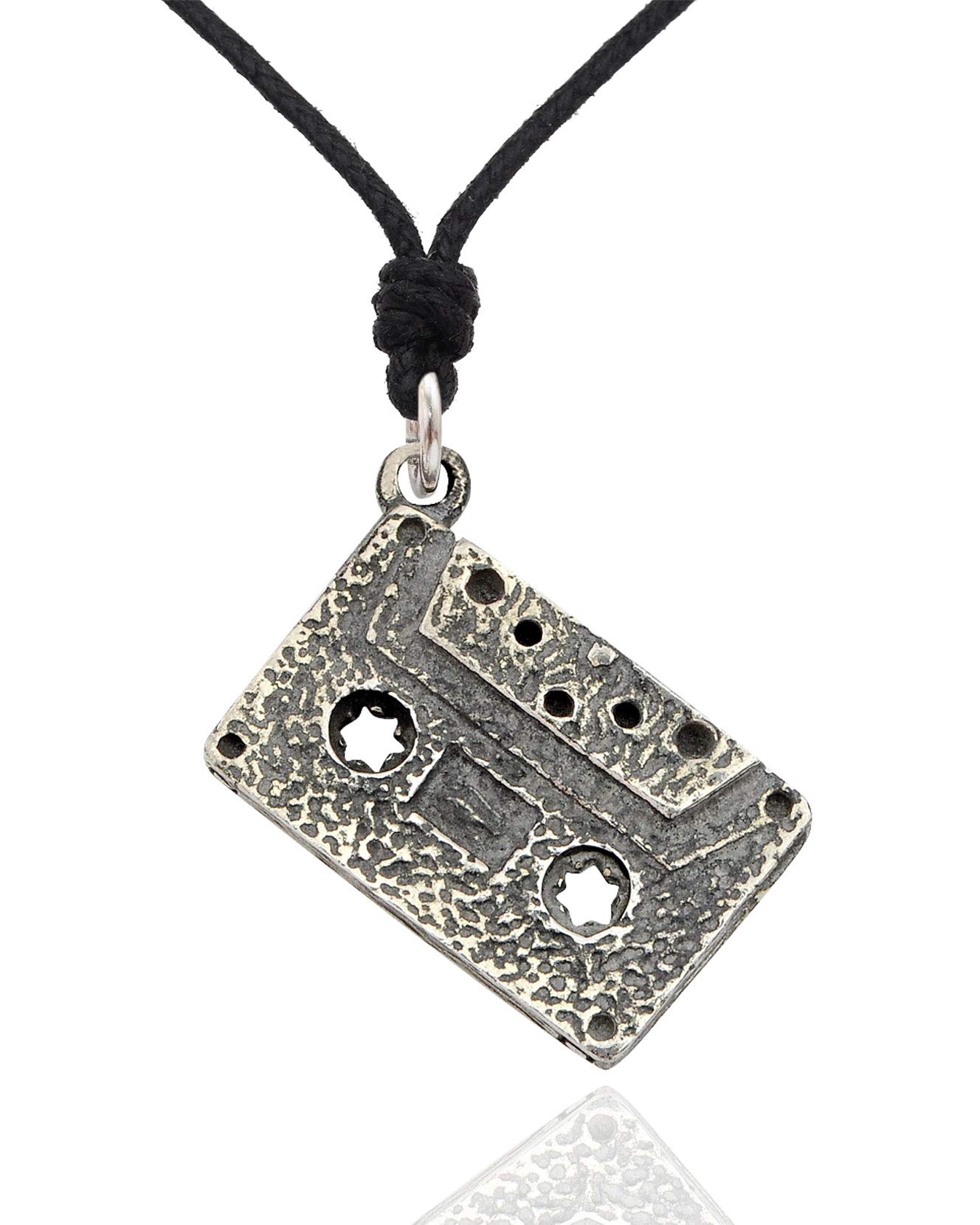 Vintage Cassette Tape Silver Pewter Charm Necklace Pendant - Retro Music Jewelry Gift for Women, Men - Perfect for 80s Theme Parties & Nostalgic Fashion Accessories