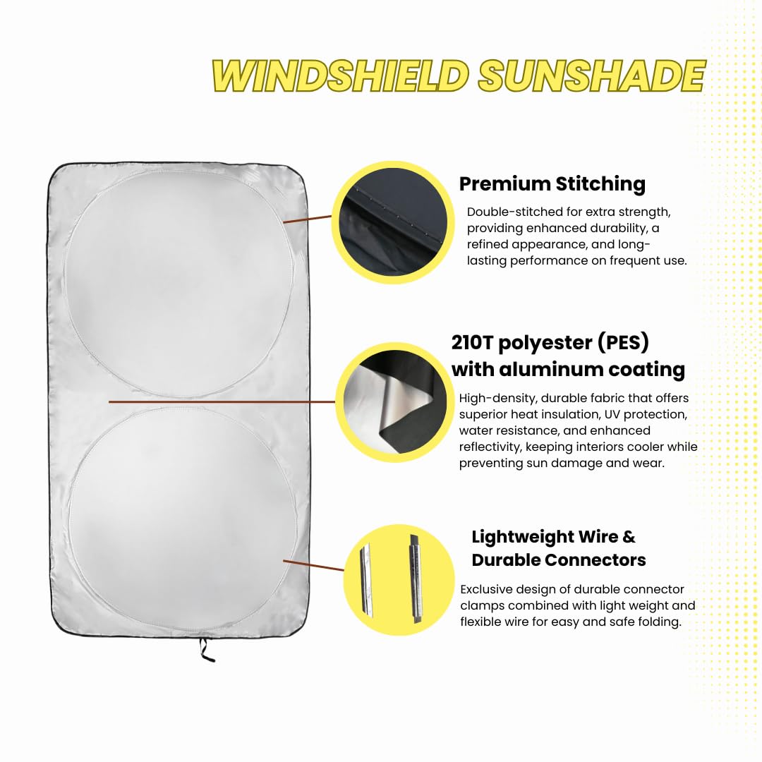 Kinder Fluff Reflective & Foldable Windshield Sunshade - XL (66x37in) | 99% UV Protection Car Window Sun Cover | Heat Shield for Dashboard & Windscreen | Perfect for Summer Parking & Road Trips