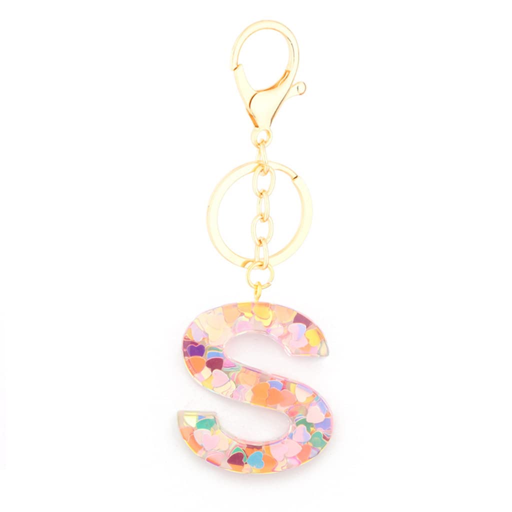 Personalized A-Z Alphabet Resin Keychain with Clear Heart Sequins - Initial Letter Key Ring Charm for Women - Perfect for Bags, Backpacks & Gift Giving