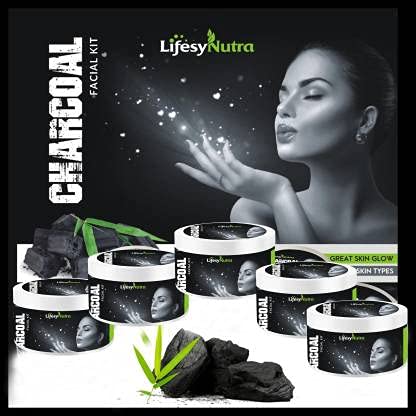 Lifesy Nutra Activated Charcoal Facial Kit with Roller Massager - 250g Deep Cleansing & Detoxifying Set for Blackhead Removal & Skin Rejuvenation | Perfect for Spa Day & At-Home Skincare Routine