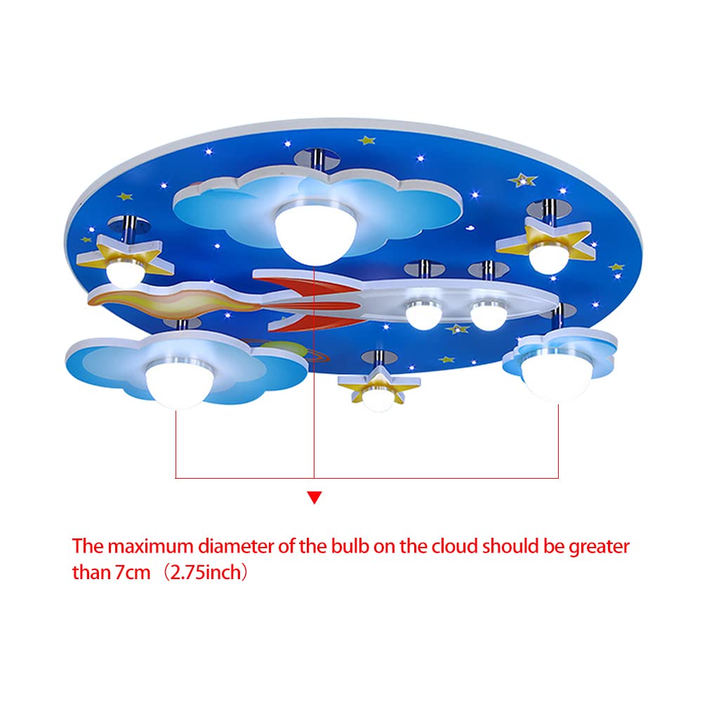 Modern LED Chandelier for Boys Room - Blue Creative Flush Mount Ceiling Light with Cartoon Cloud, Plane & Star Design - 8-Light Kids Bedroom Lighting Fixture - Perfect for Children's Bedroom, Playroom & Nursery Decor
