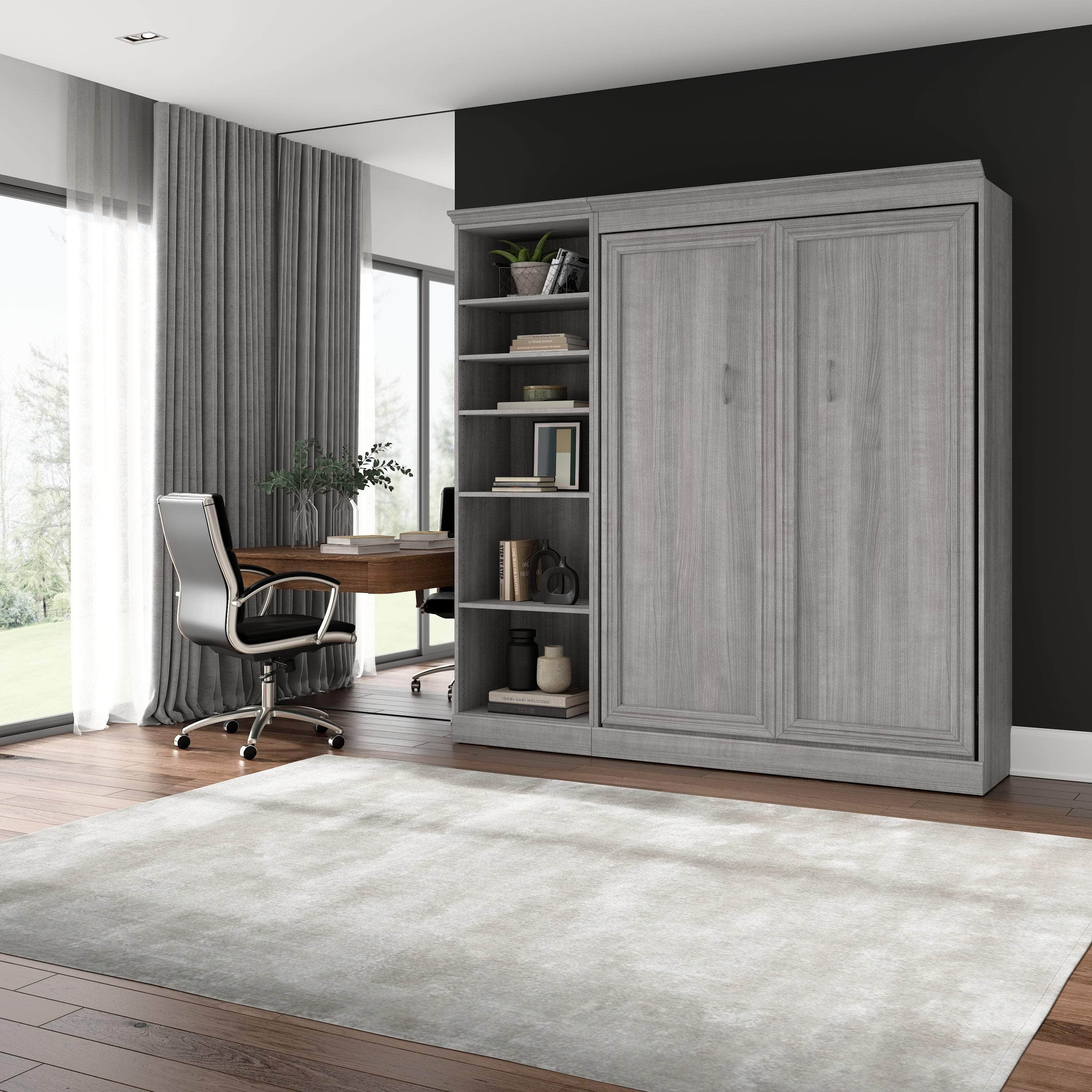 Space-Saving Full Murphy Wall Bed with Built-In Storage Unit - 3 Color Options for Bedroom, Guest Room, or Studio Apartment