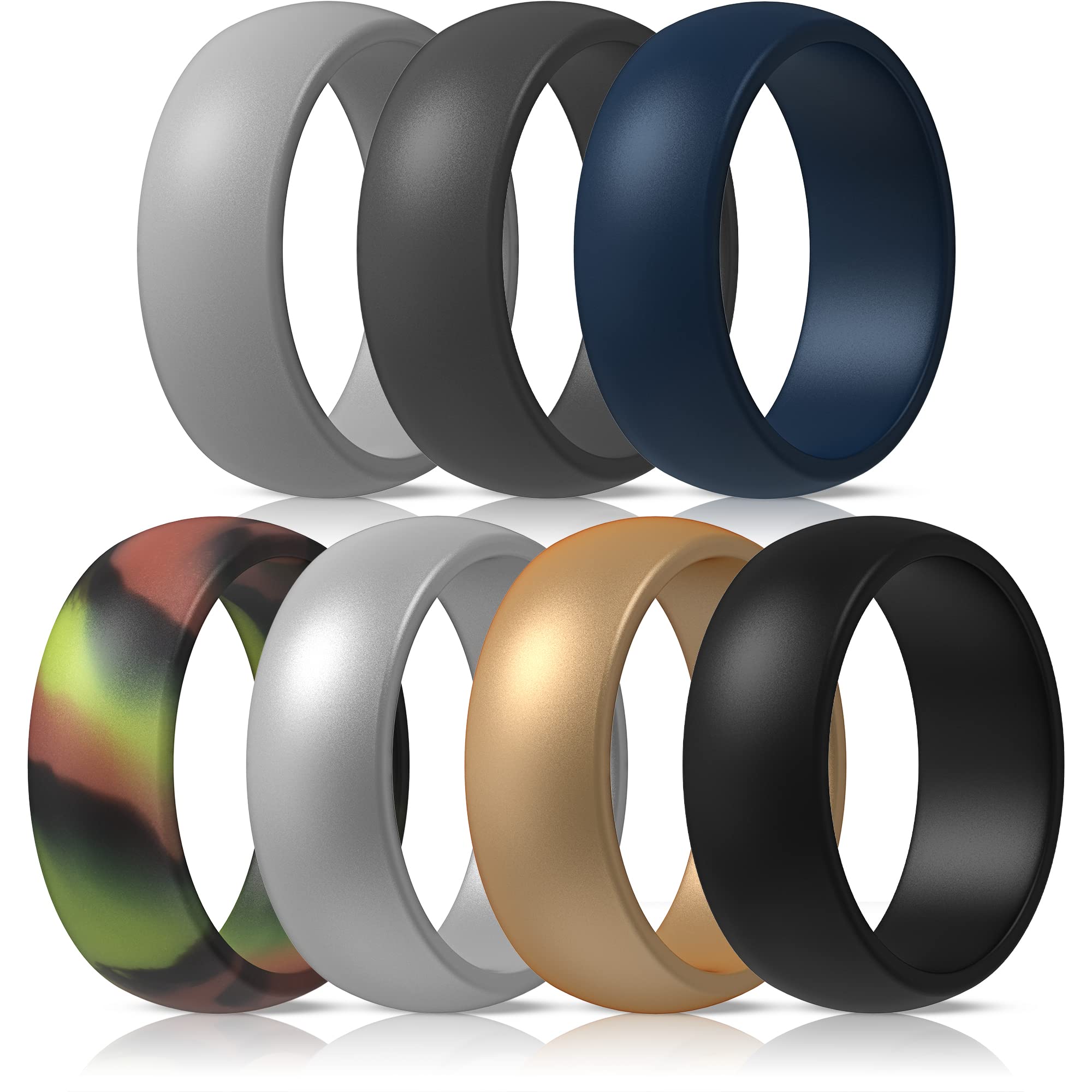 ThunderFit Silicone Wedding Rings for Men - 7 Pack Durable Rubber Bands, 8.7mm Wide & 2mm Thick - Comfortable, Non-Slip Design for Active Lifestyles, Gym, Swimming, Sports & Outdoor Activities