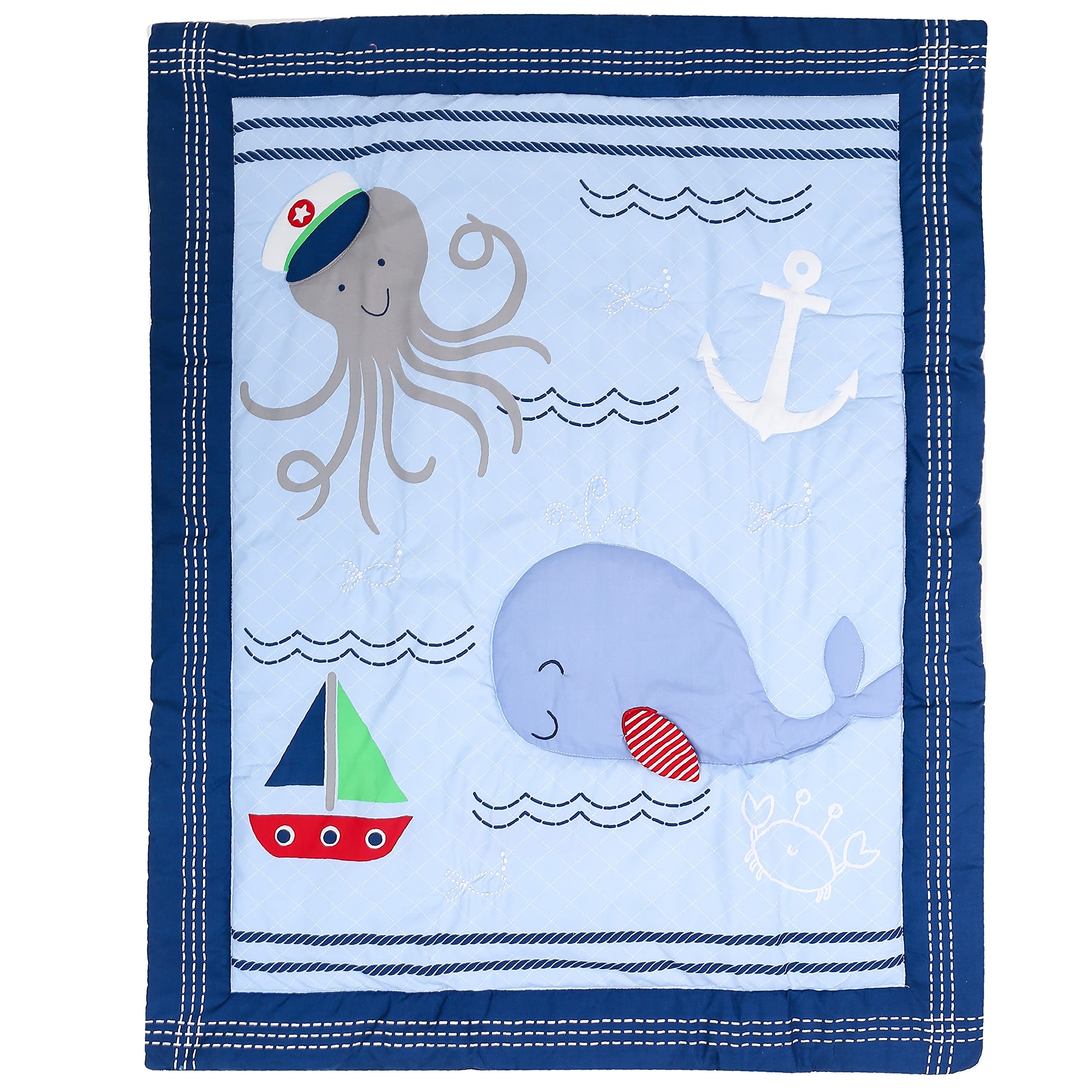 Sweet Baby Whale Crib Bedding Set for Boys - 4 Piece Nursery Set with Quilt, Sheet, Dust Ruffle & Blanket | Soft Blue Ocean Theme Baby Bedding | Perfect for Newborns, Infants & Toddlers | Ideal for Nursery Decor, Baby Showers & Gift Giving