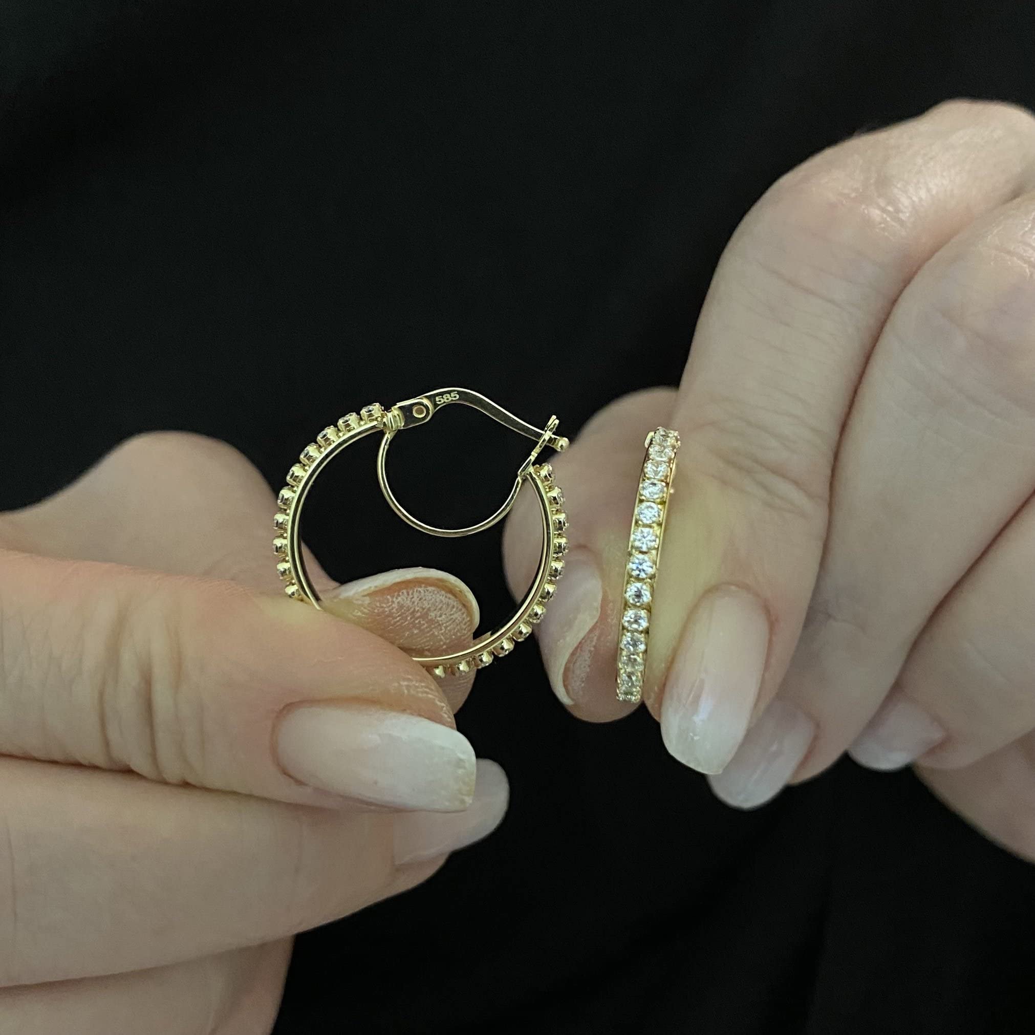 14K Solid Gold CZ Hoop Earrings for Women - Dainty Small & Large Cubic Zirconia Hoops - Perfect Christmas Birthday Gift for Her, Mom, Girlfriend (20mm Big Hoop) - Elegant Everyday Wear & Special Occasion Jewelry