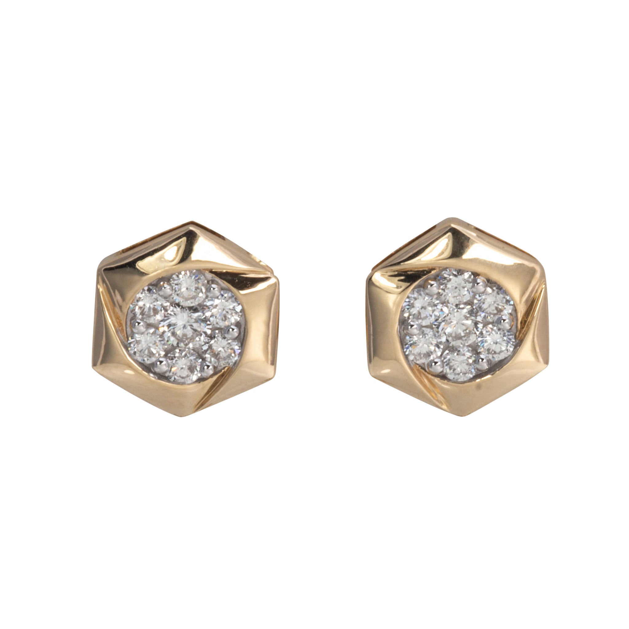 0.38ctw Diamond 14K Gold Hexagon Stud Earrings for Women - Elegant Geometric Jewelry for Everyday Wear & Special Occasions