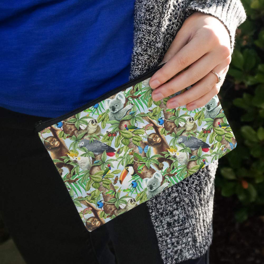 Animal Tree of Life Cosmetic Bag - Cute Monkey Koala Toucan Pattern Makeup Pouch Organizer for Travel, Gym & Daily Essentials Storage