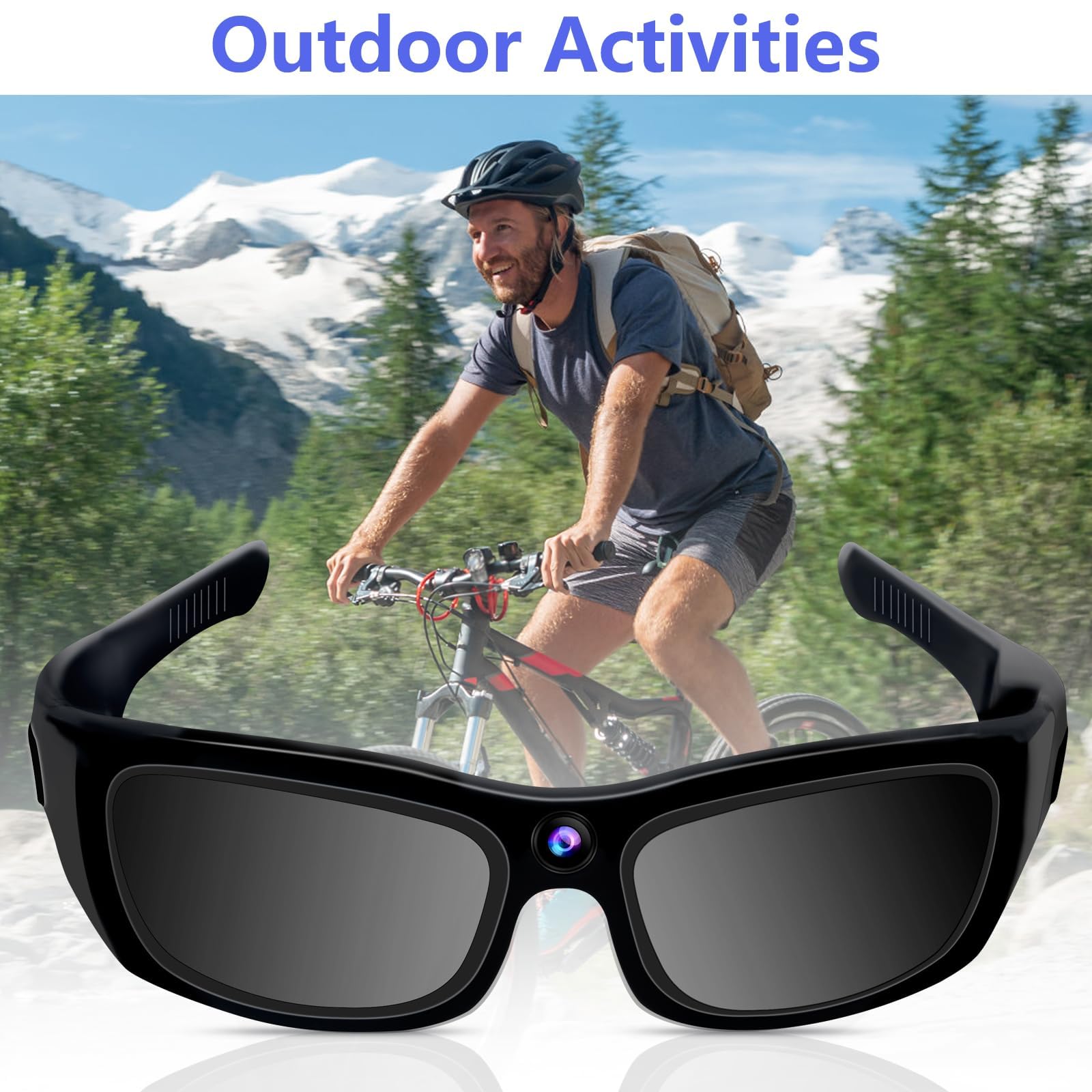 HD 1080P Bluetooth Sunglasses Camera with Loop Recording - Sports Video Camera Glasses with Built-in Earphones for Cycling, Running & Outdoor Activities | Perfect for Adventure Vlogging and Hands-Free Recording