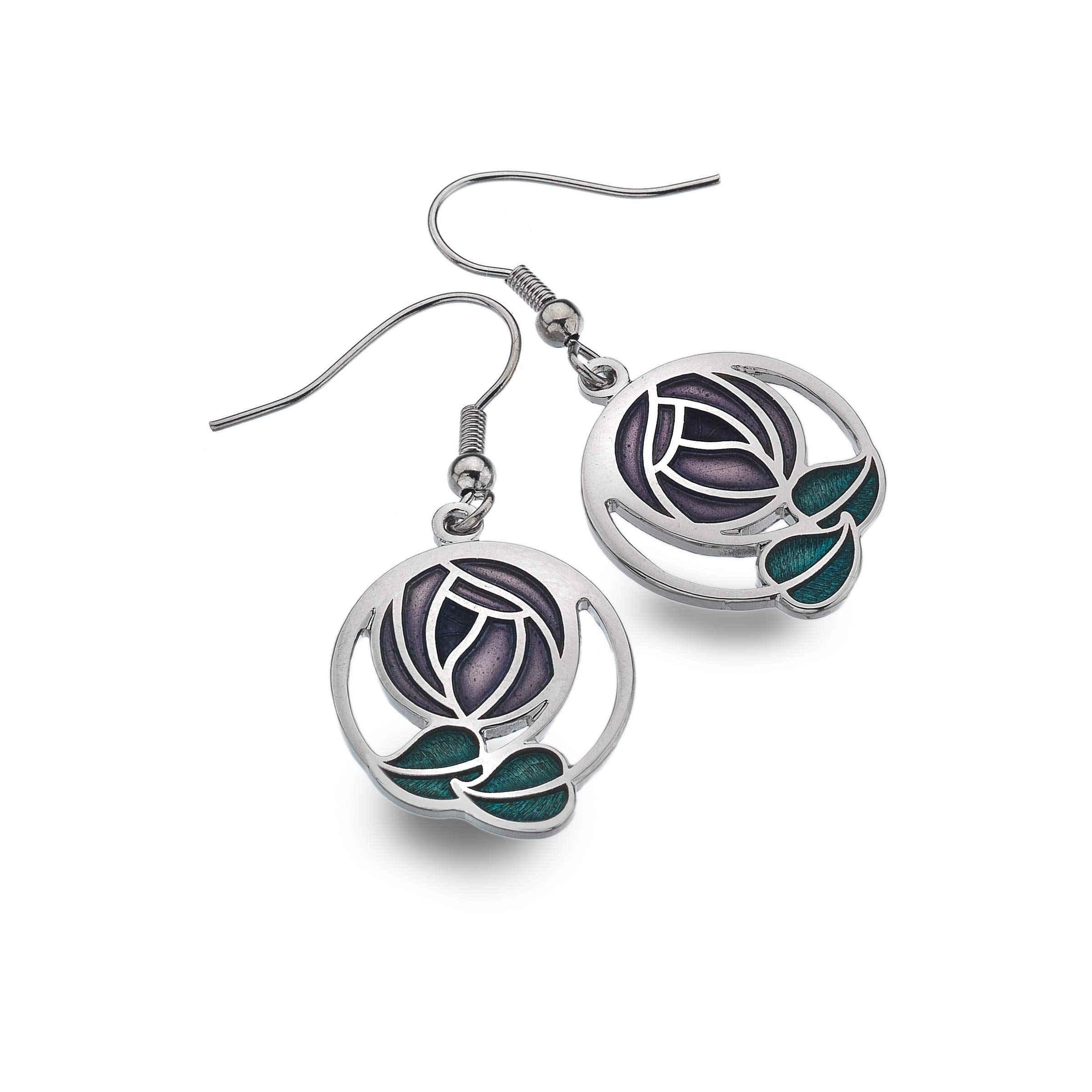 Rennie Mackintosh Inspired Rose and Leaf 20mm Hook Earrings - Vintage Floral Dangle Earrings for Women, Handmade Jewelry Gift - Perfect for Weddings, Parties & Everyday Wear