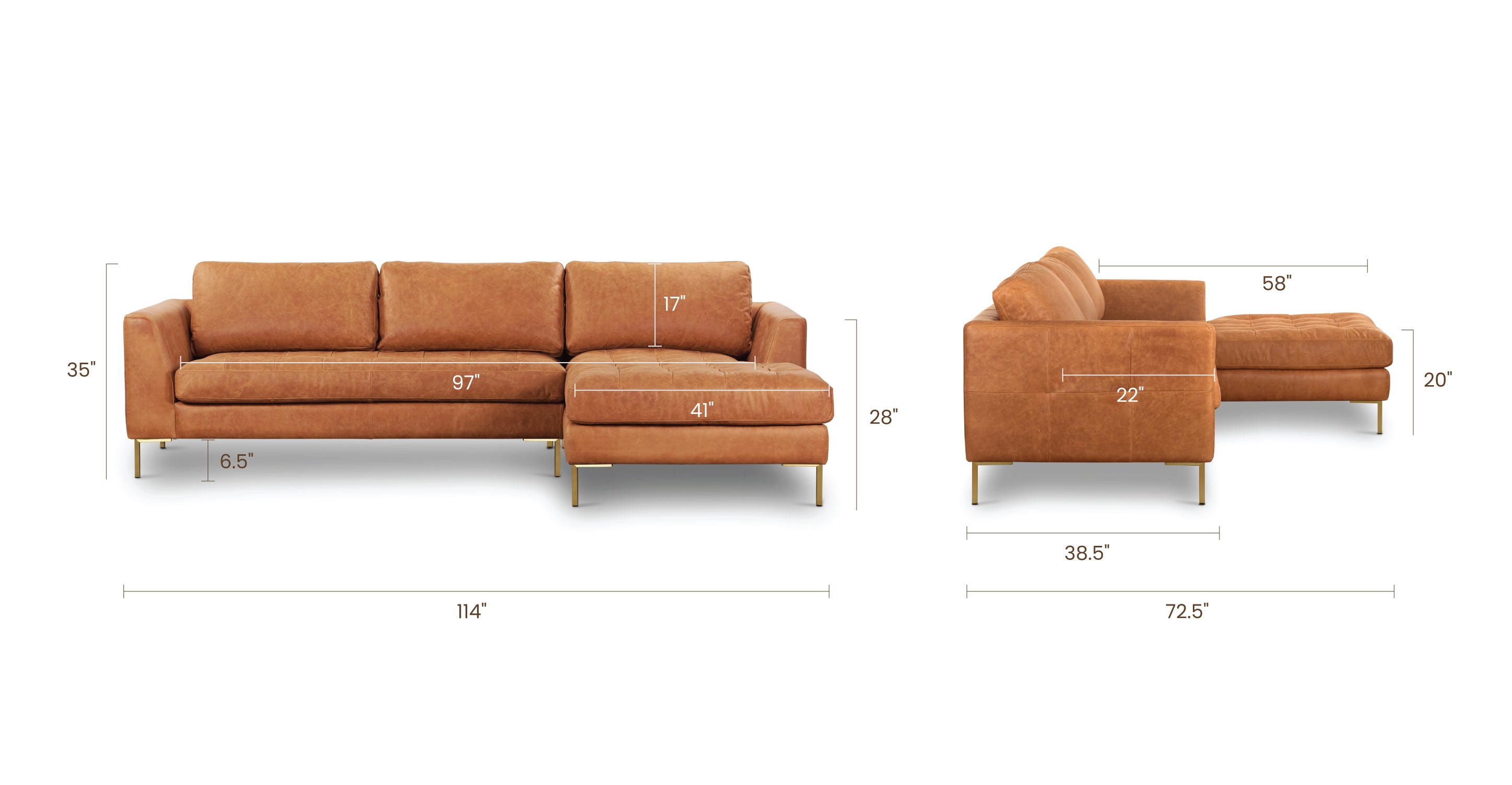 Modern Calle Right Facing Sectional Sofa - L-Shaped Corner Couch for Living Room, Family Room & Small Spaces | Comfortable Fabric Upholstery with Reversible Chaise