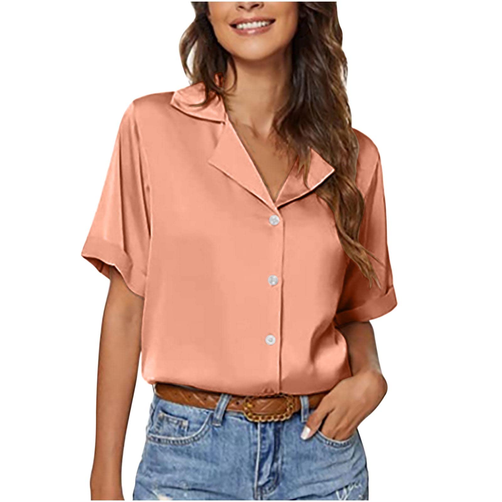 Trendy Women's Button Down Shirt - Casual V Neck Blouse for Work & Outings