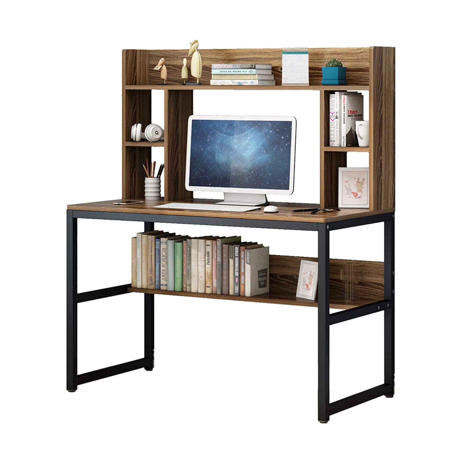 47 Inch Modern Computer Desk with Hutch & Bookshelf Storage - Home Office Writing Desk, Study Table, Gaming Workstation - Easy Assembly & Fast US Shipping - Perfect for Small Spaces, Remote Work & Online Classes