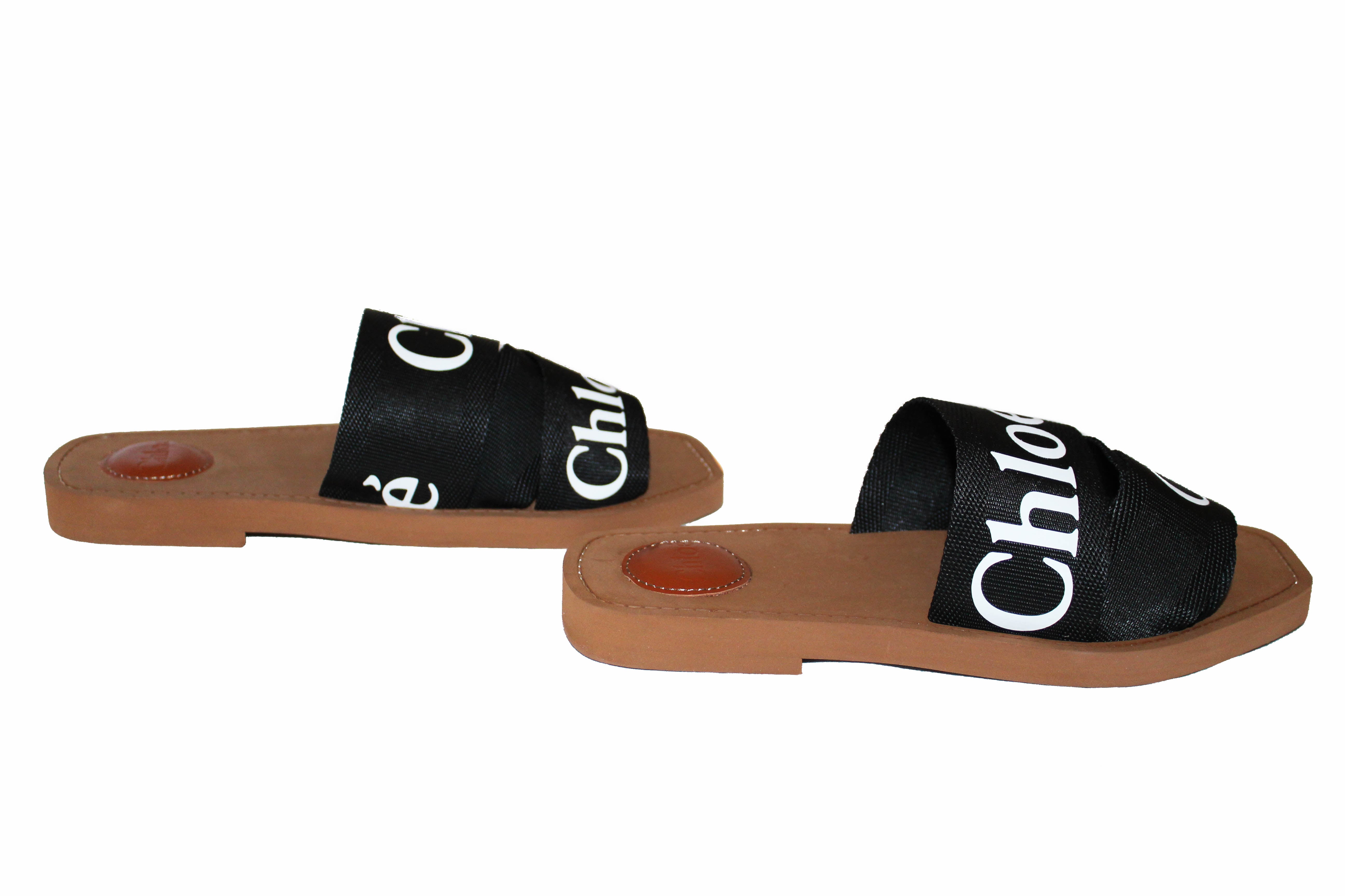 Authentic Chloe Women's Black Woody Logo Slide Sandals - Size 37 | Comfortable Summer Casual Shoes for Beach, Vacation & Everyday Wear
